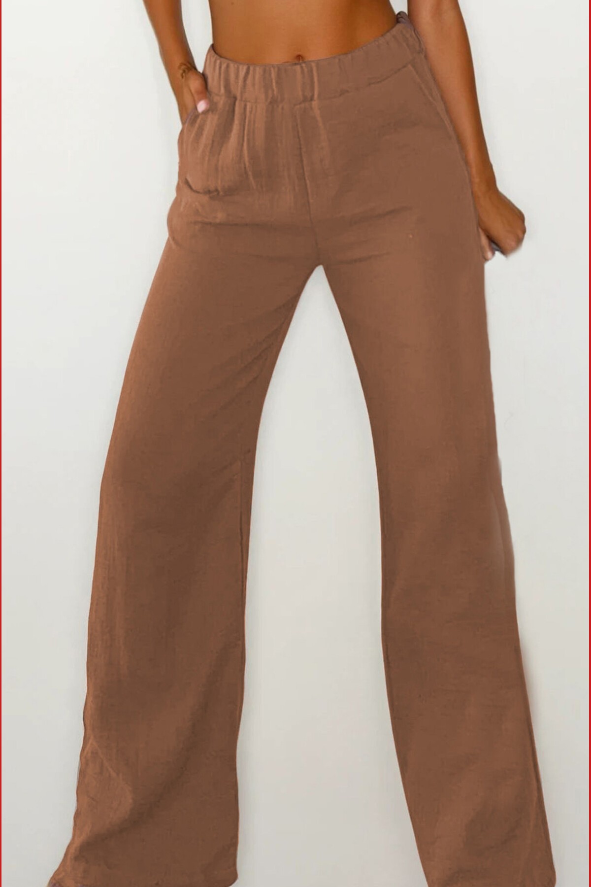 Vizon Çift Cepli Beli Lastikli Müslin Palazzo Pantolon