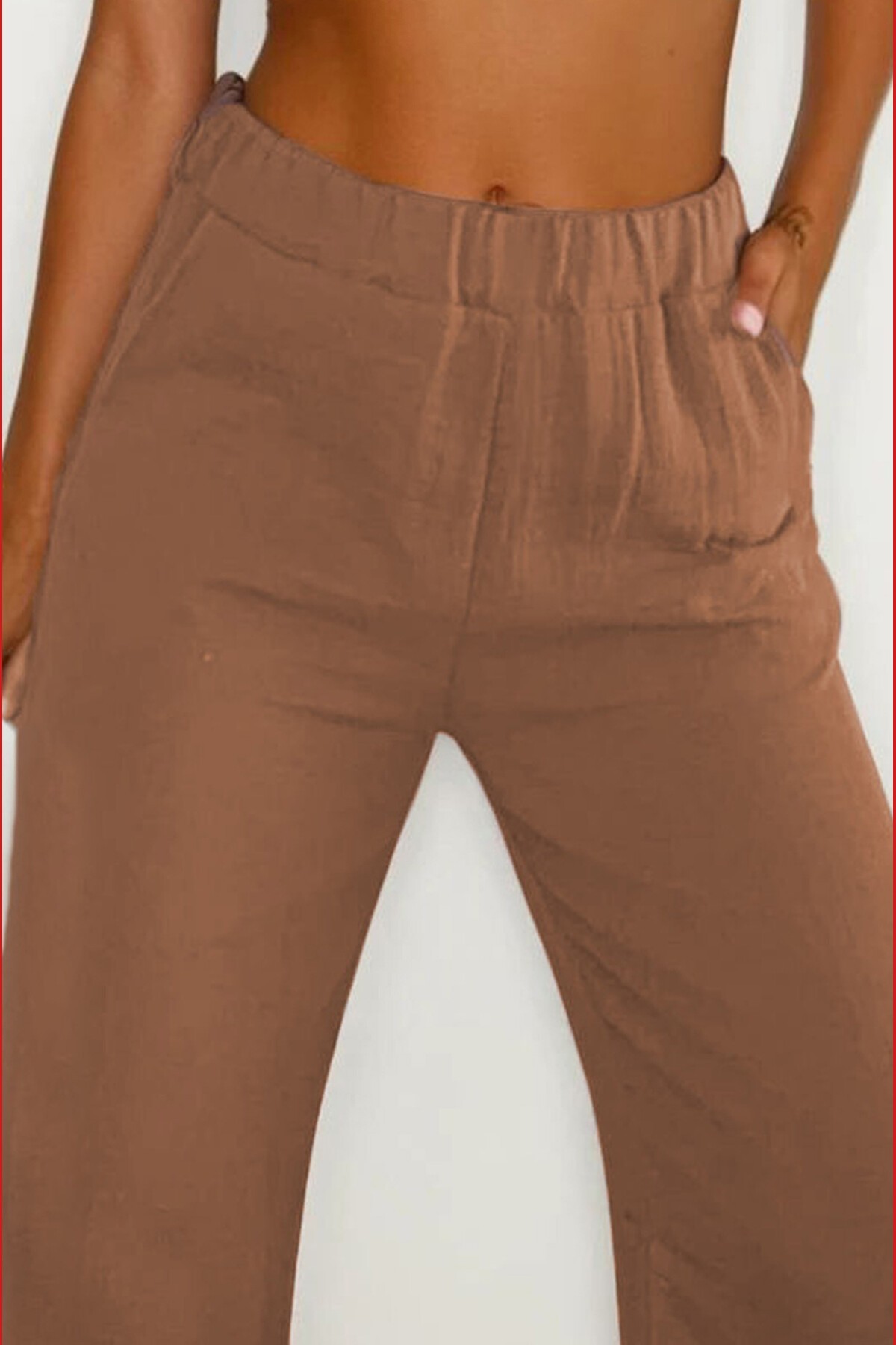 Vizon Çift Cepli Beli Lastikli Müslin Palazzo Pantolon