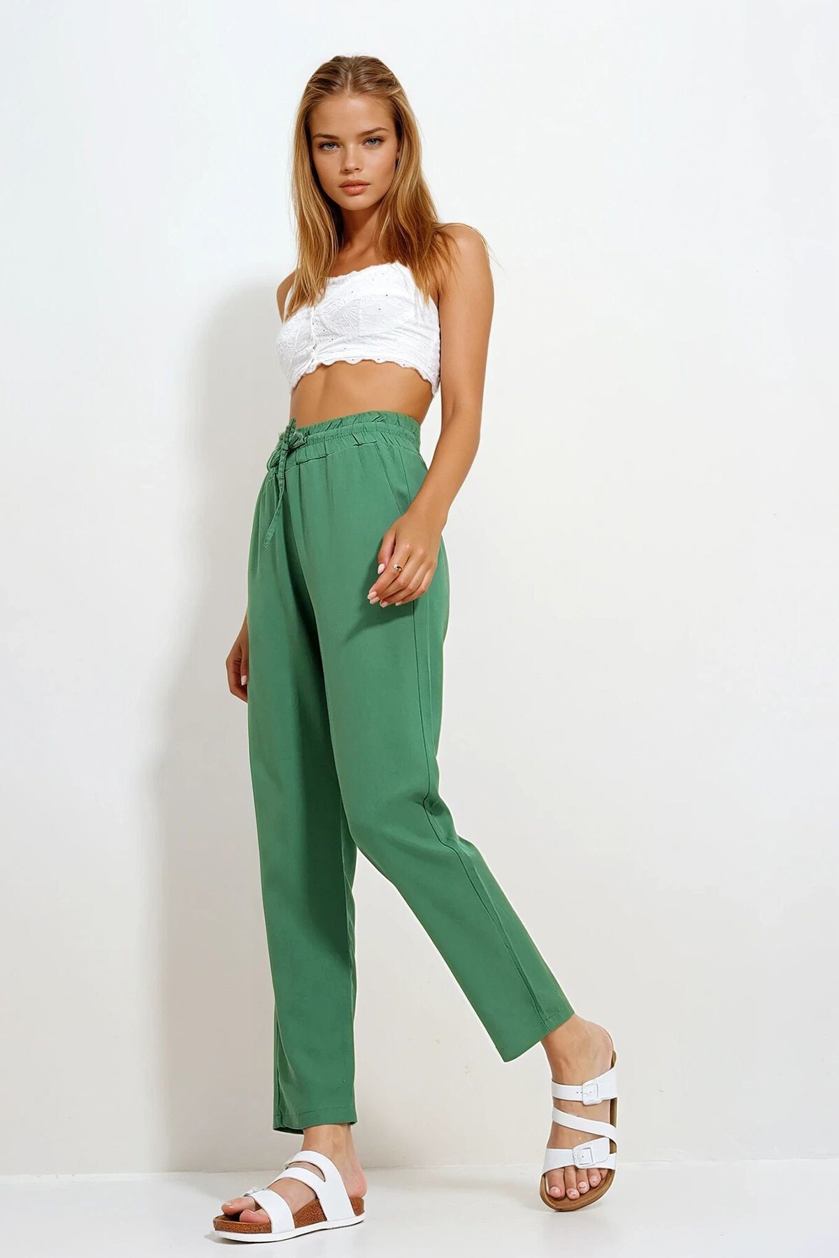 Yeşil Çift Cepli Gabrdin Pantolon