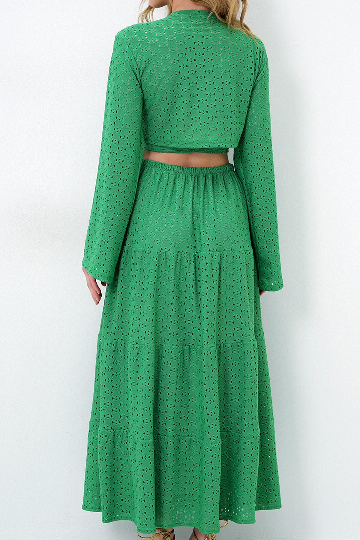 Yeşil Katkat Volanlı Güpür Premium Etek