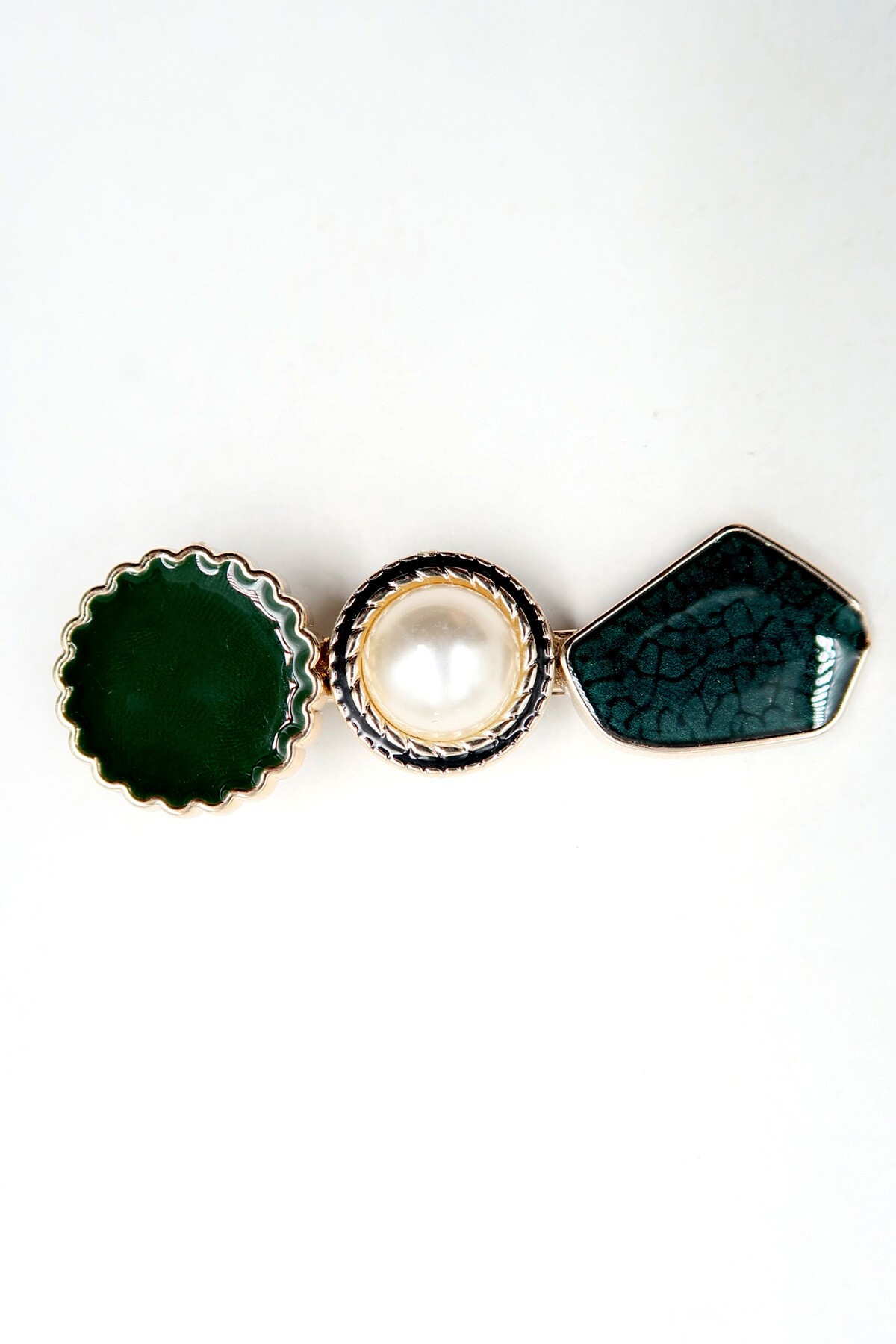 Yeşil Mineli İncili Zirkon Taş Detaylı 5Li Saç Tokası Seti