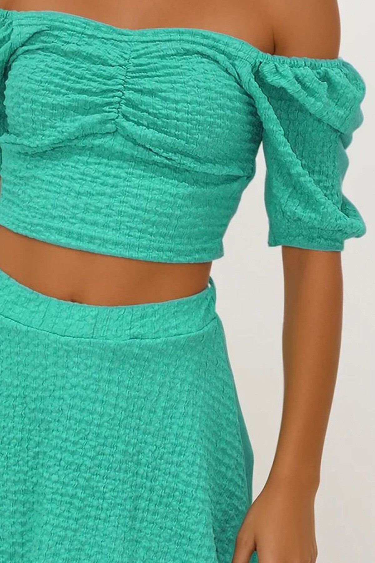 Yeşil Prenses Kol Büzgülü Bluz Ve Eteği Volanlı Bürümcük Takım