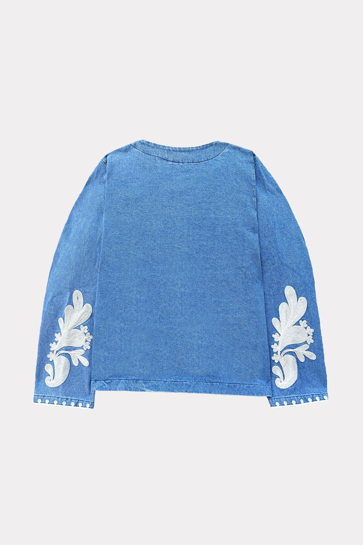 Açık Mavi Nakışlı Denim Ceket