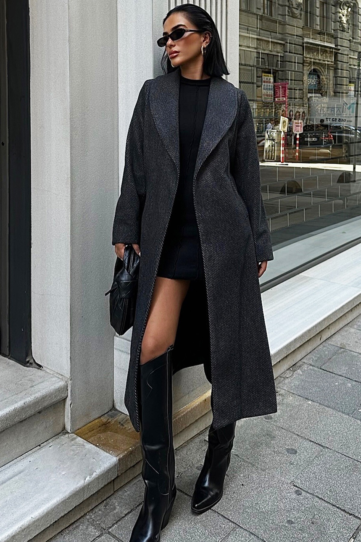 Antrasit Diyagonal Kaşe Kaban