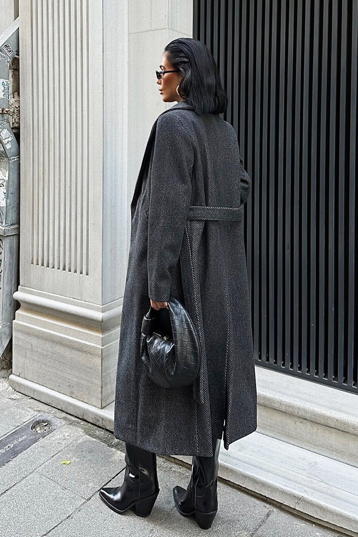 Antrasit Diyagonal Kaşe Kaban