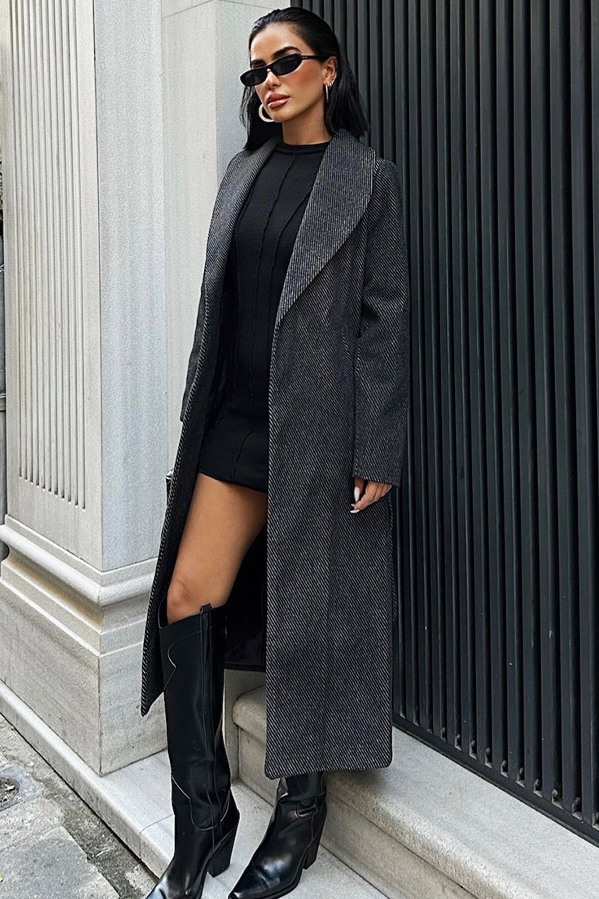 Antrasit Diyagonal Kaşe Kaban