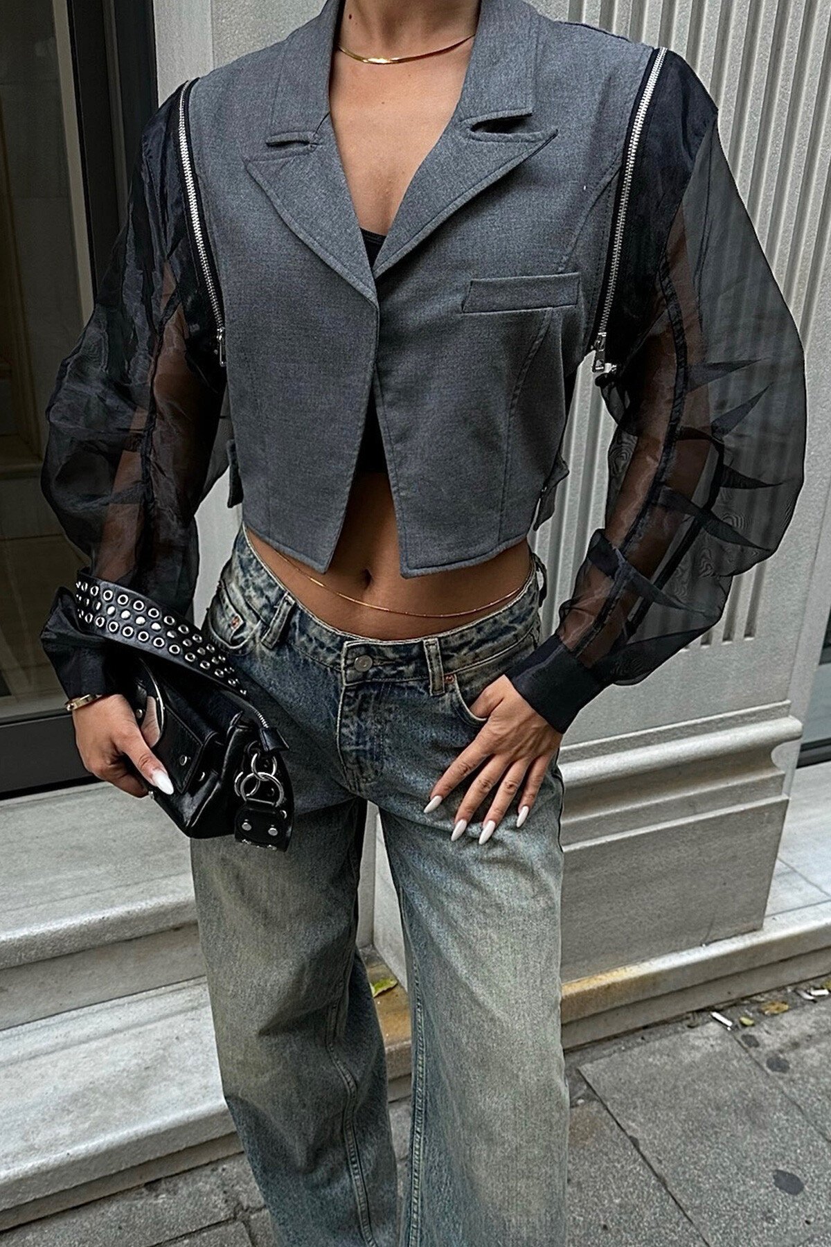 Antrasit Tasarım Blazer Ceket