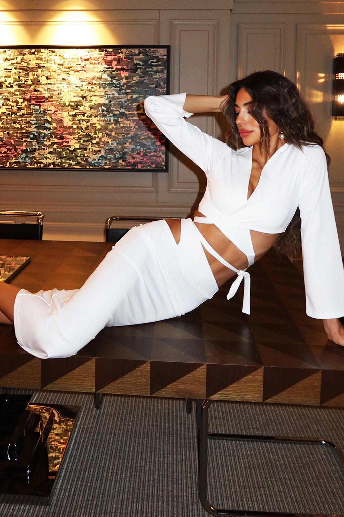 Beyaz Bluz Etek Takım