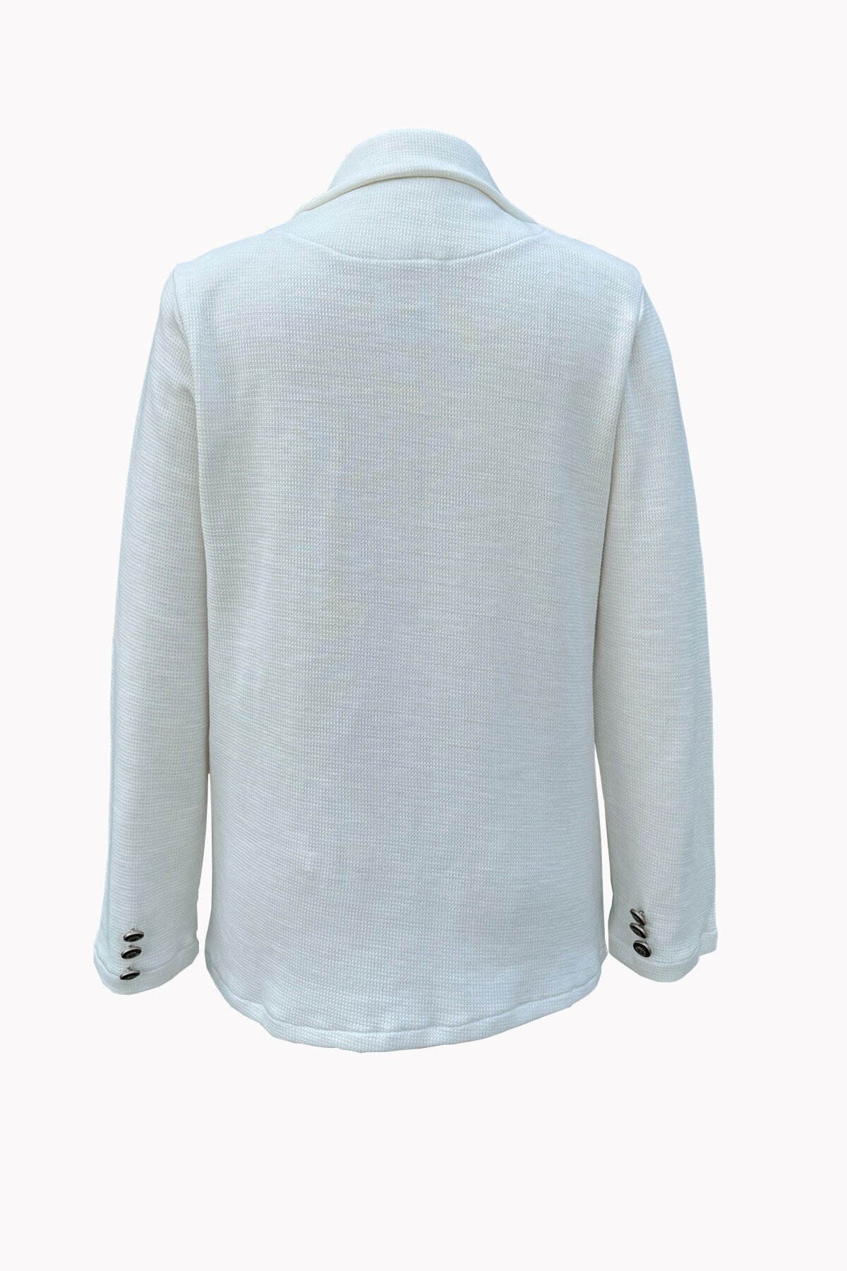 Beyaz Dokulu Düğmeli Blazer Ceket