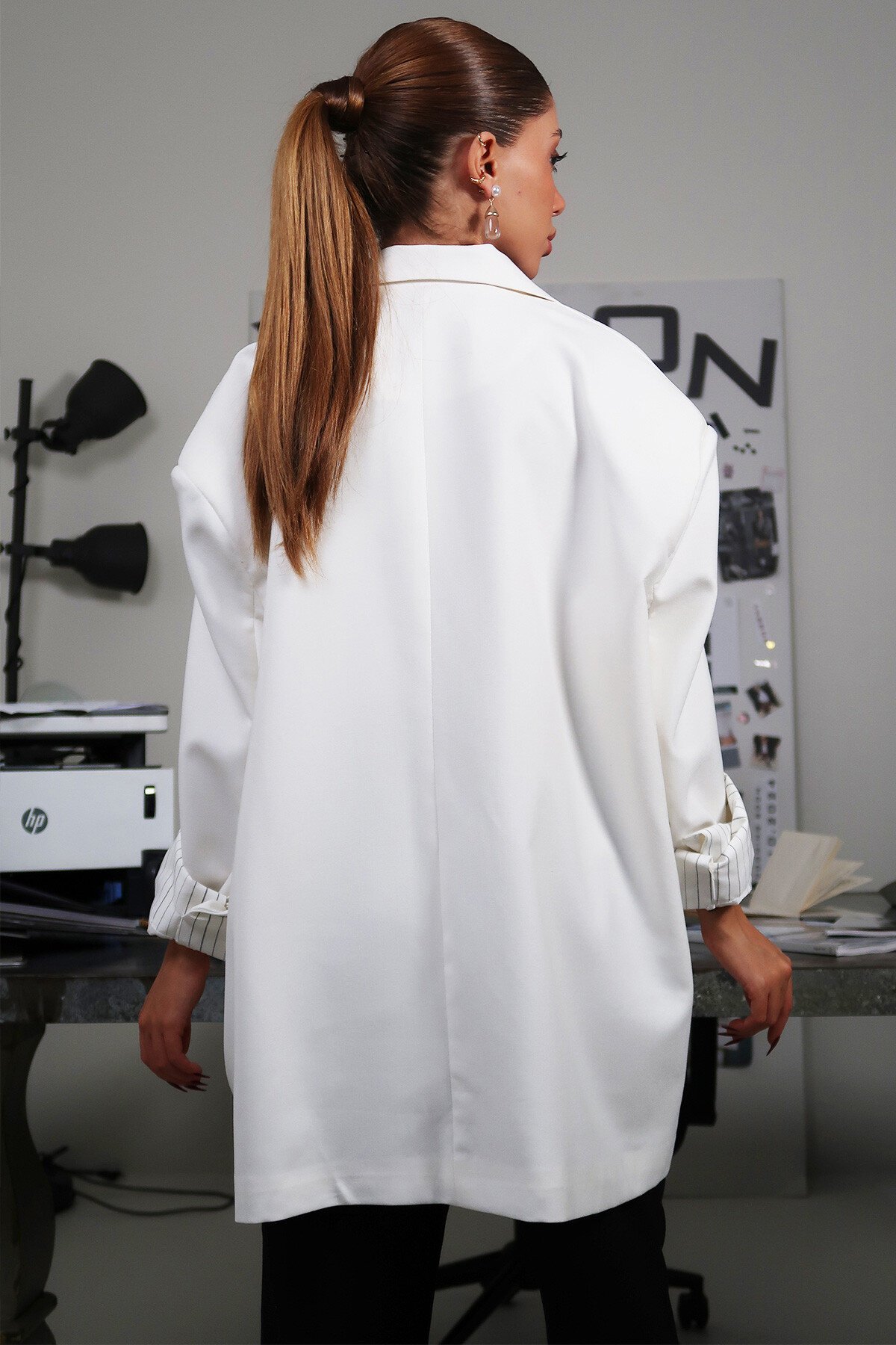 Beyaz Fit Blazer Ceket