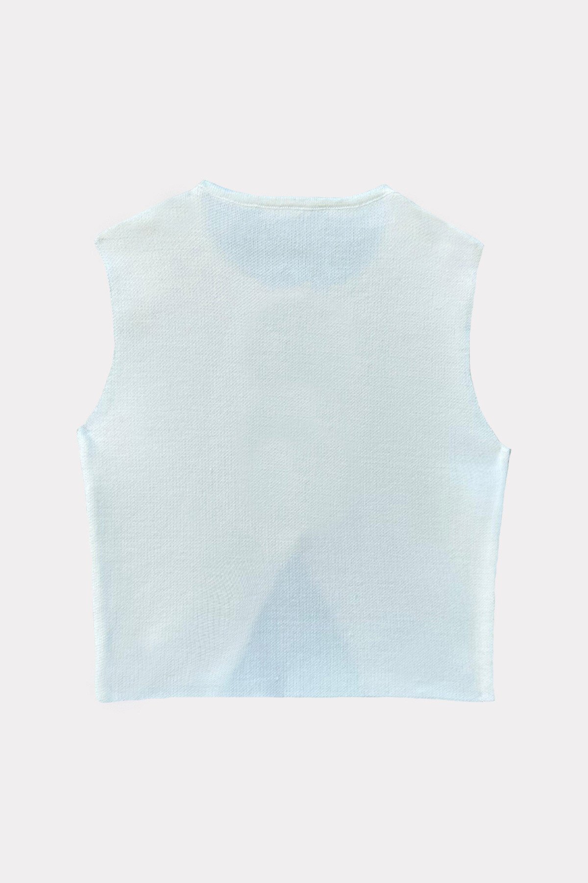 Beyaz V Yaka Gold Düğme Detaylı Triko Yelek