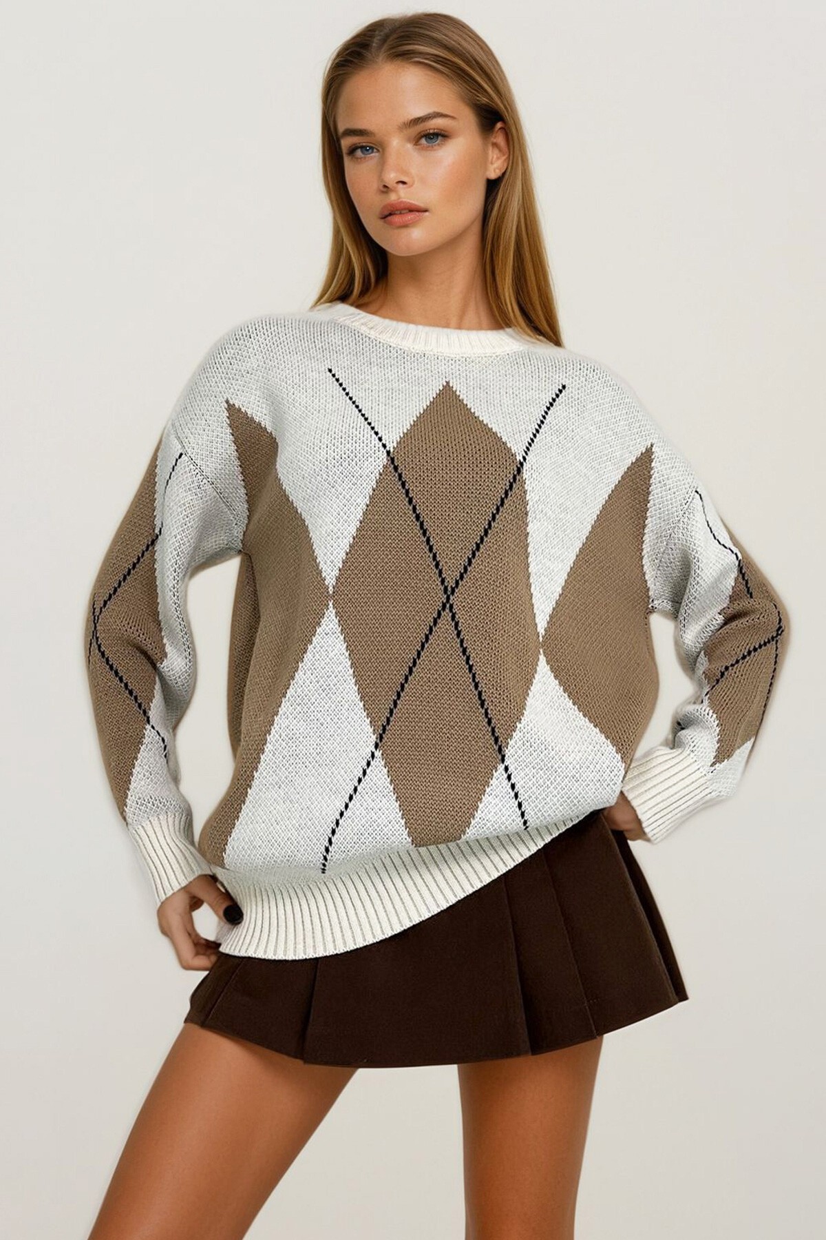 Bisküvi Desenli Triko Kazak