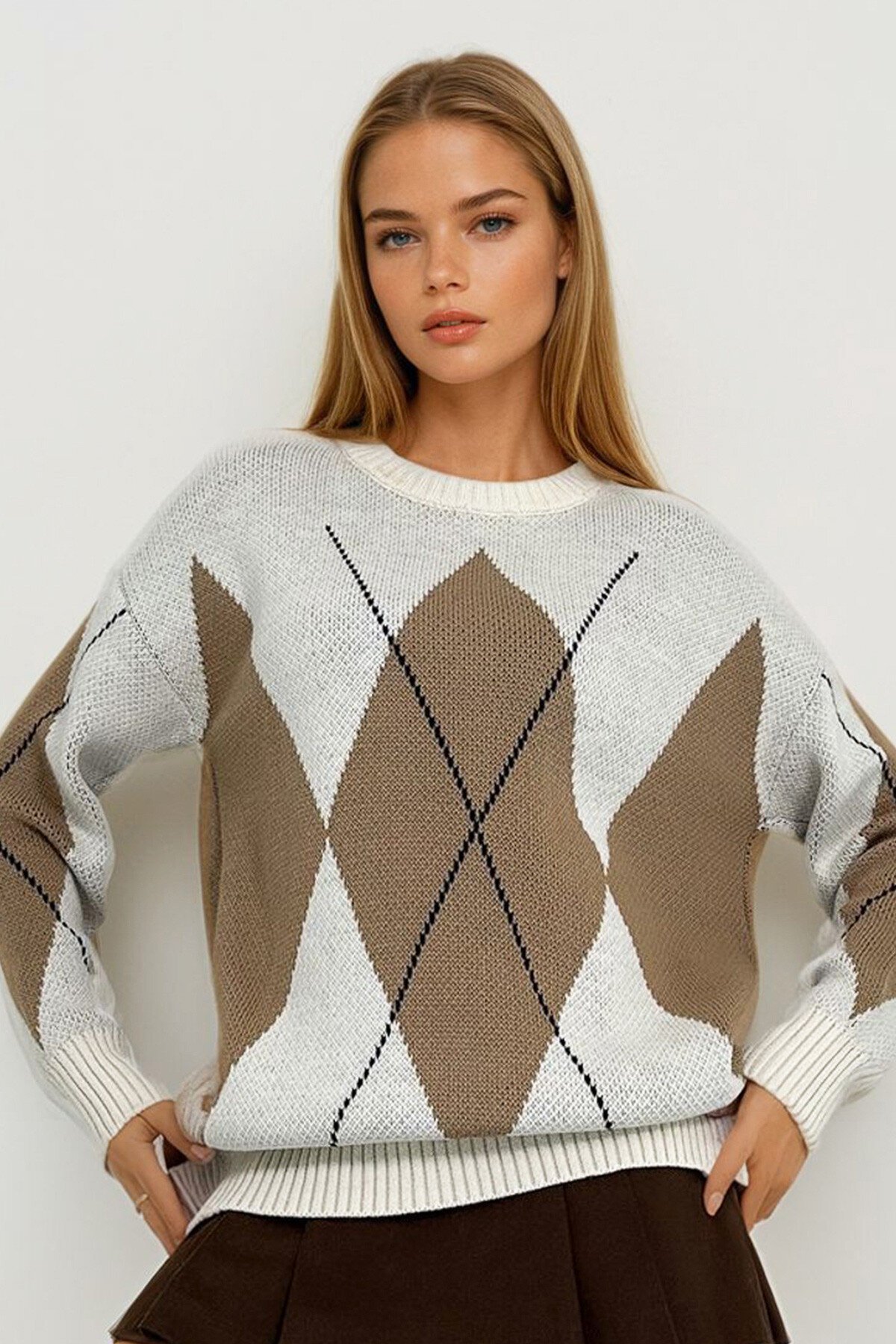 Bisküvi Desenli Triko Kazak