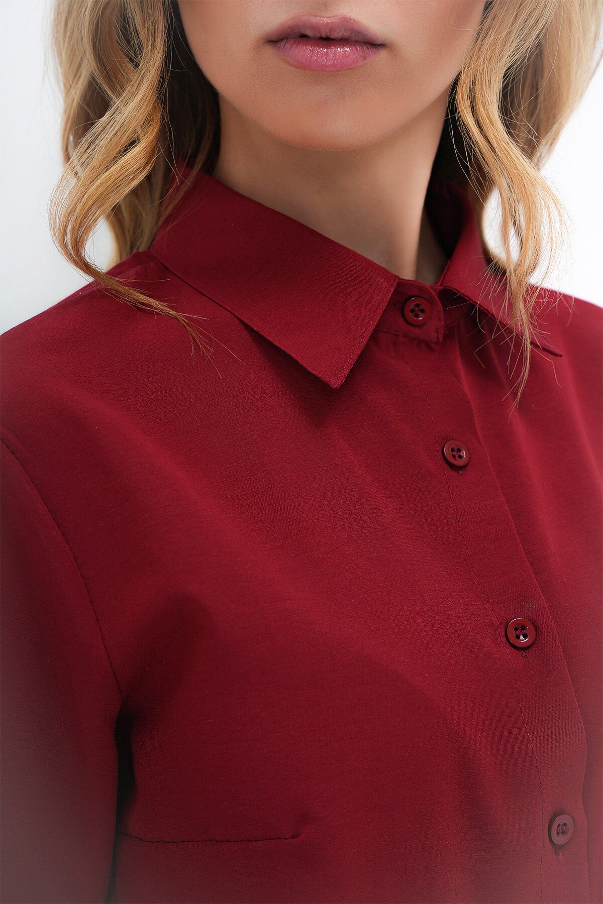 Bordo Önü Ve Arkası Pensli Belden Oturtmalı Poplin Gömlek