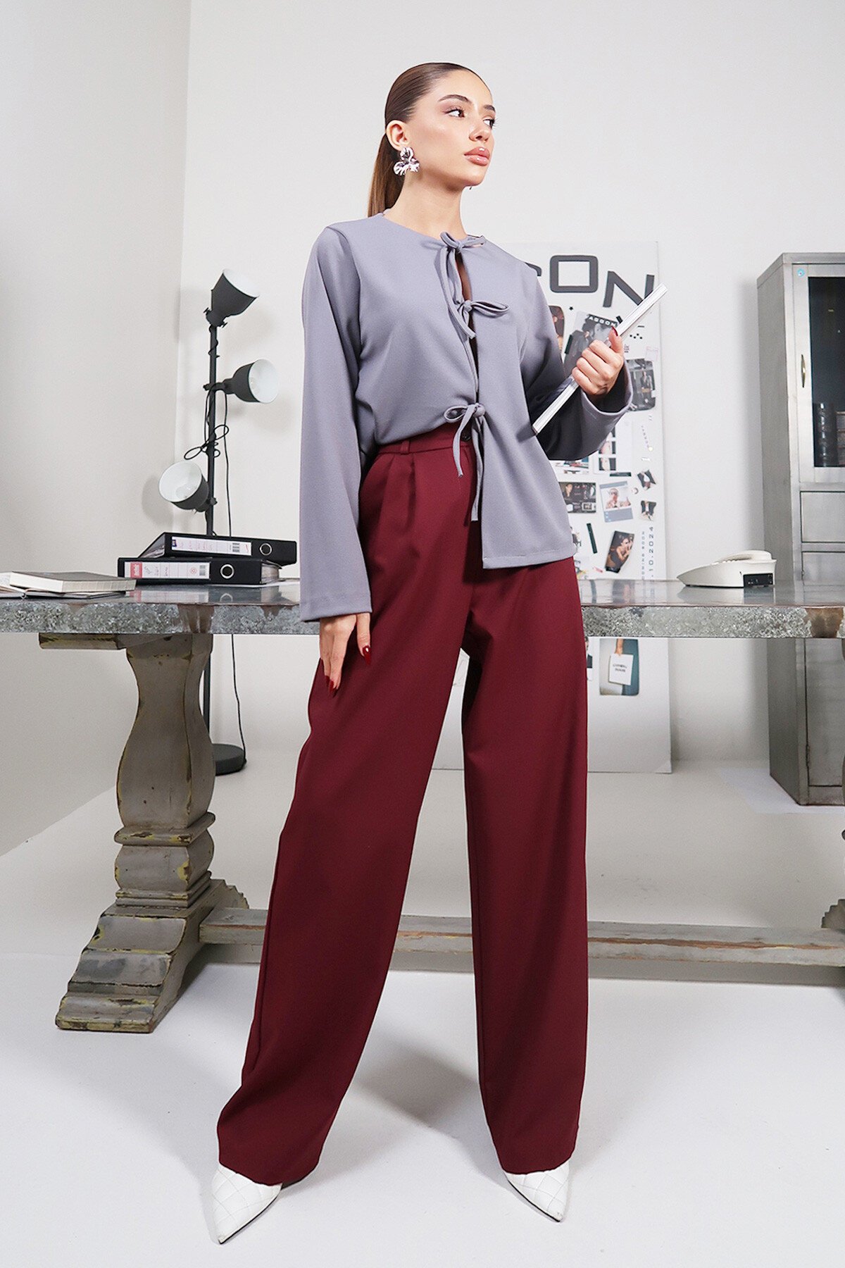 Bordo Wide Leg Pantolon