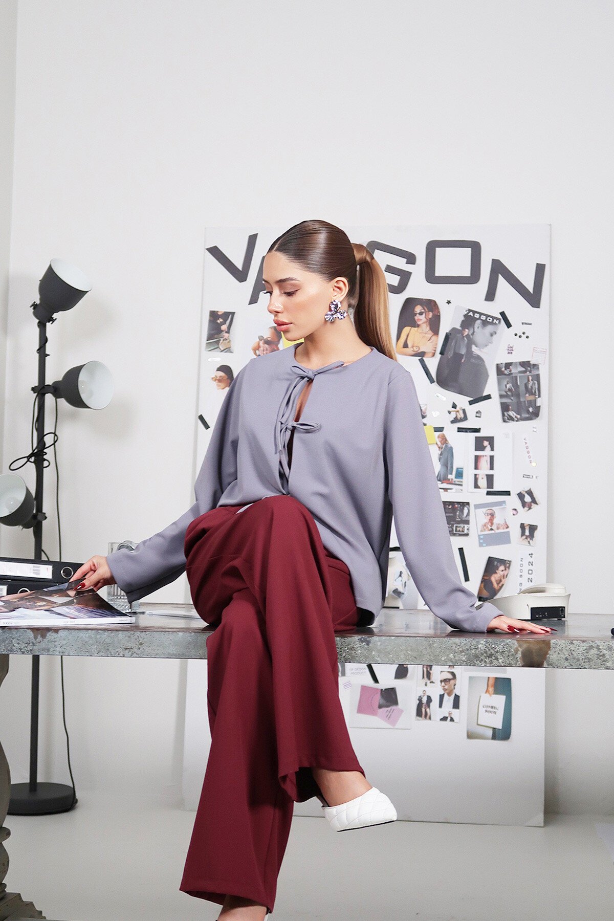 Bordo Wide Leg Pantolon