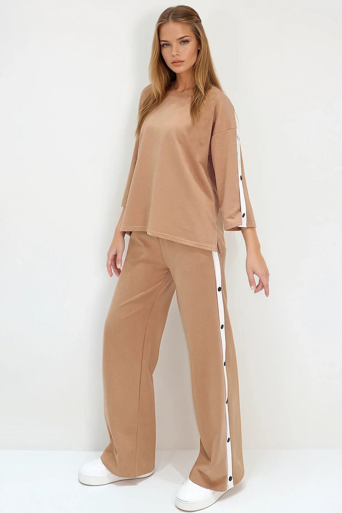 Camel Bisiklet Yaka Çıtçıt Kapamalı İli İplik Eşofman Takım