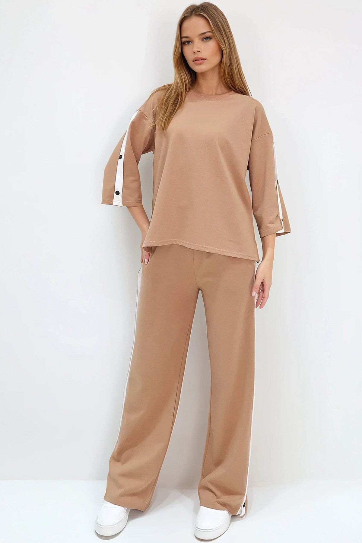 Camel Bisiklet Yaka Çıtçıt Kapamalı İli İplik Eşofman Takım