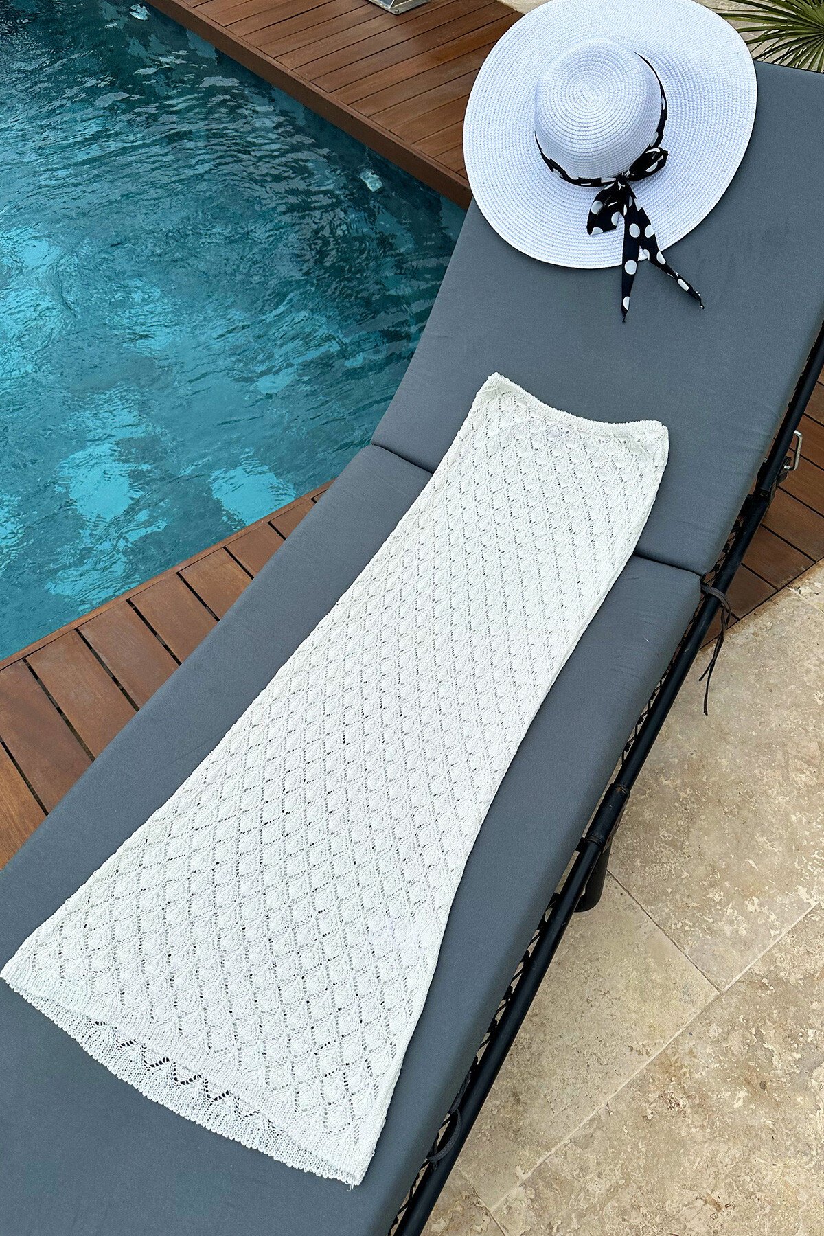 Ekru Ajurlu Astarsız Plaj Eteği