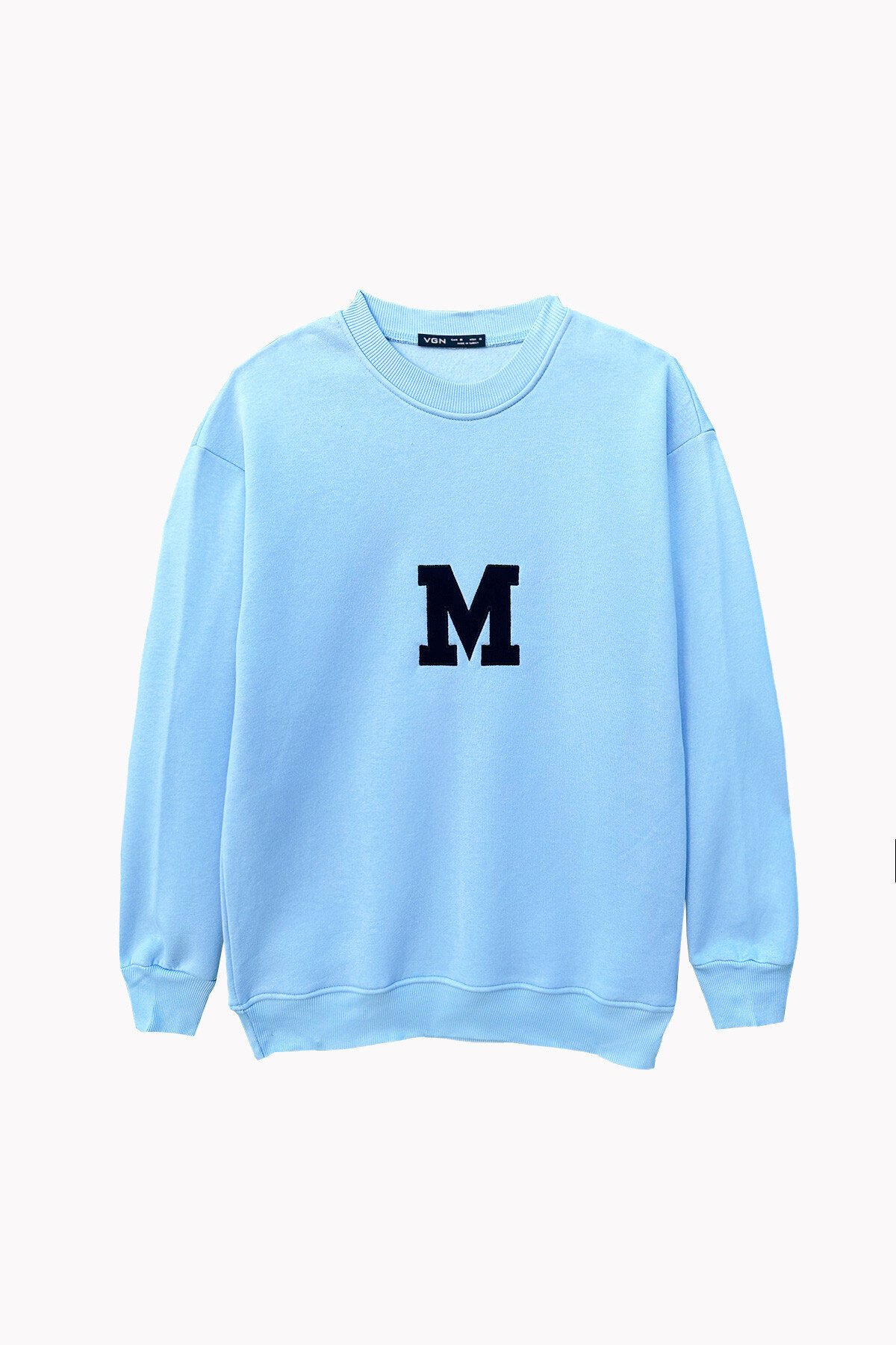 Ekru Bisiklet Yaka Nakışlı İçi Şardonlu Oversize Sweatshirt