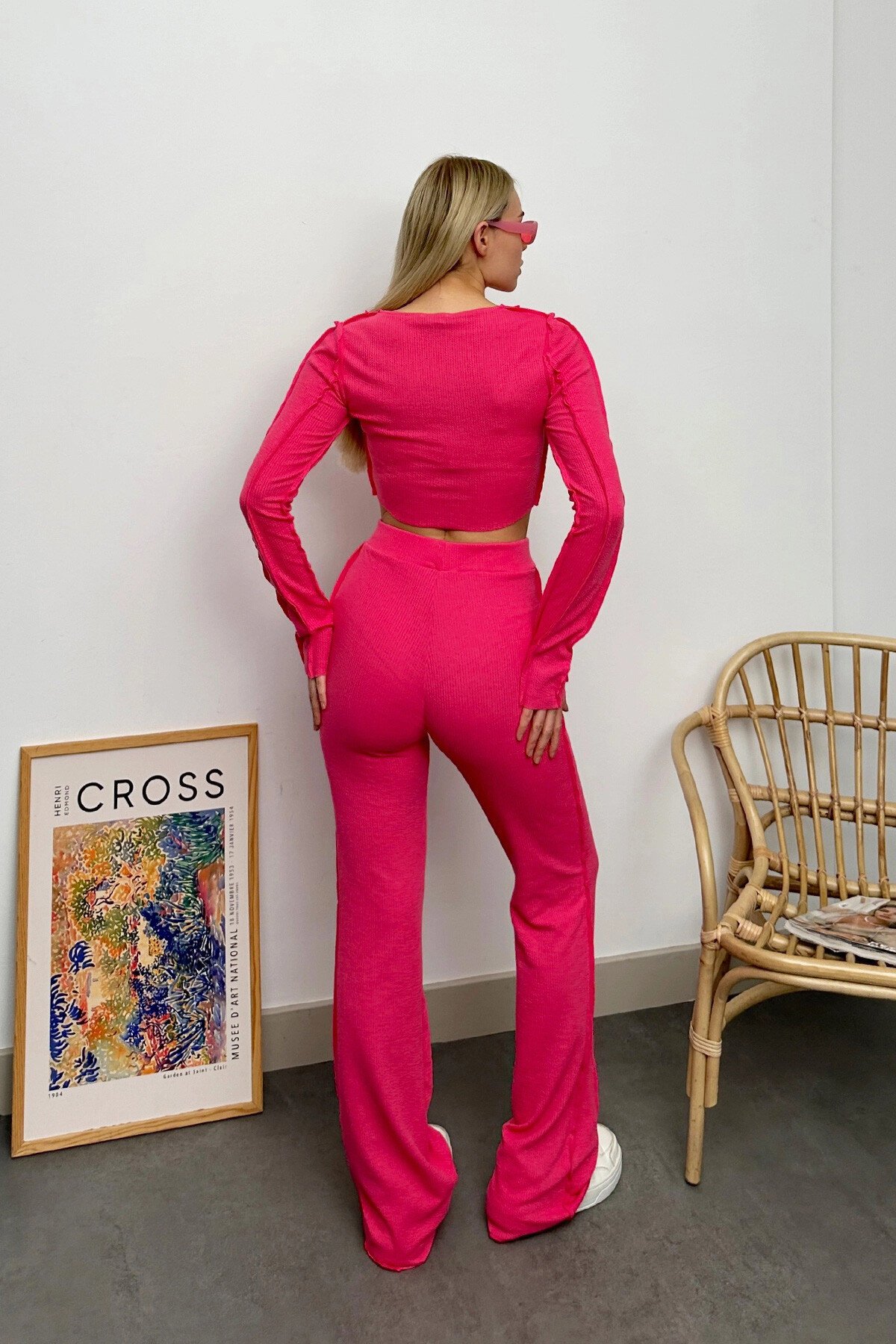 Fuşya Ters Dikiş Detaylı Likralı Alt Üst Takım