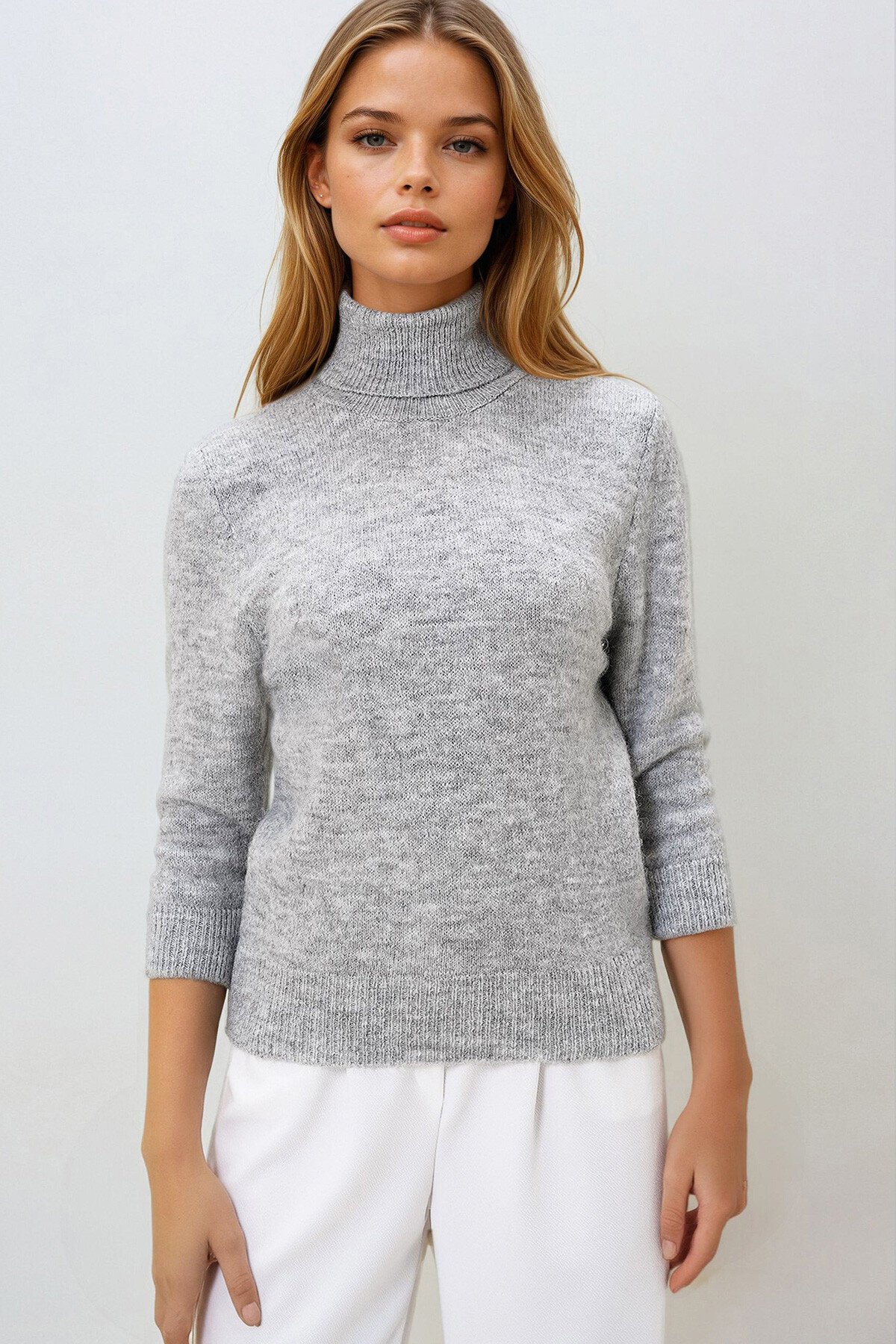 Gri Balıkçı Yaka Tüylü Kazak