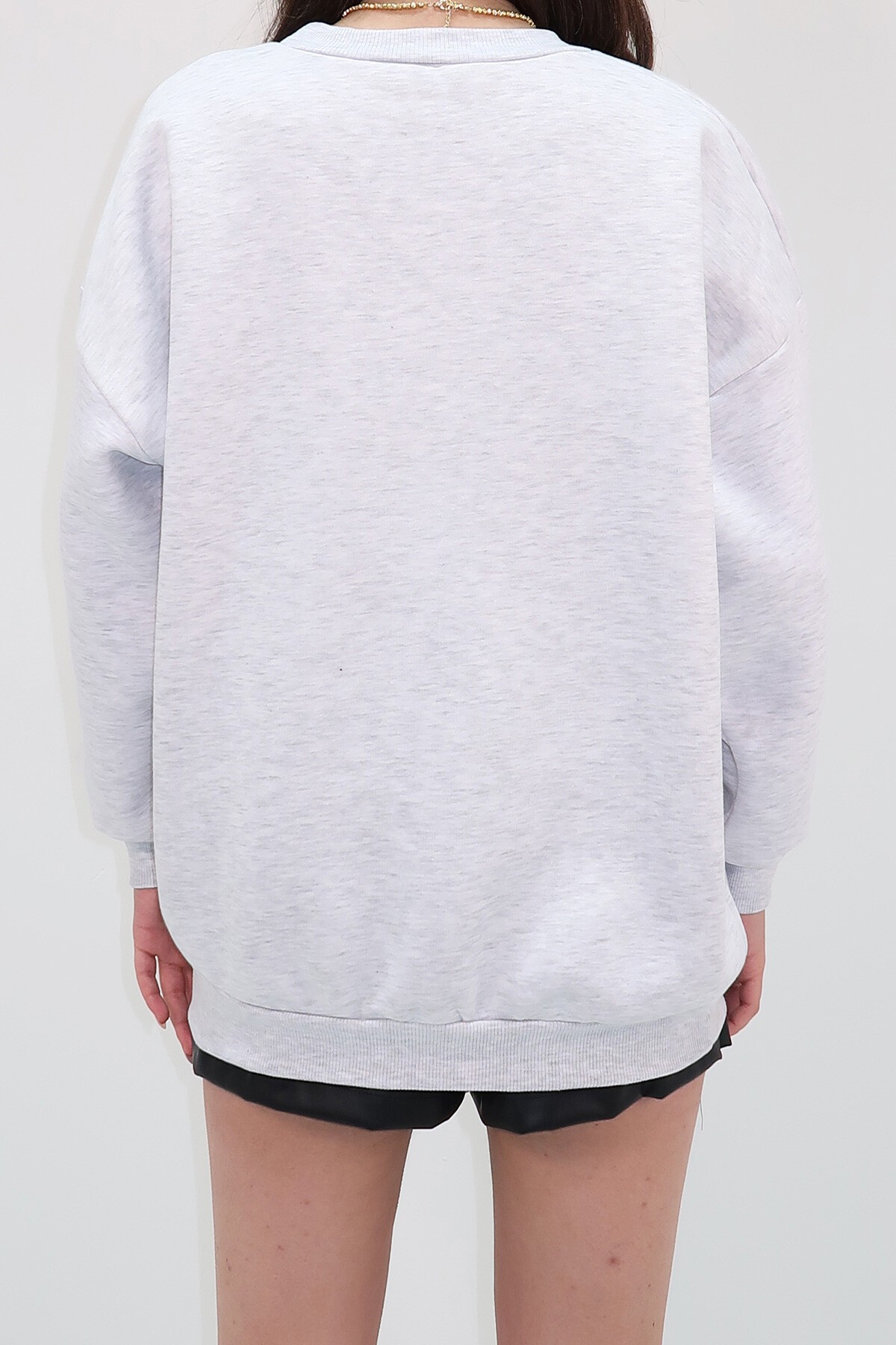 Grimelanj Bisiklet Yaka 3 İplik İçi Şardonlu Nakışlı Oversize Sweatshirt