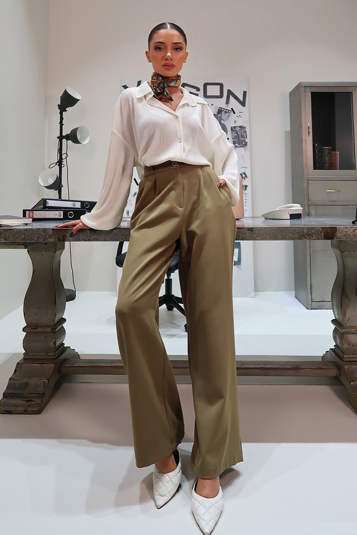 Haki Wide Leg Pantolon