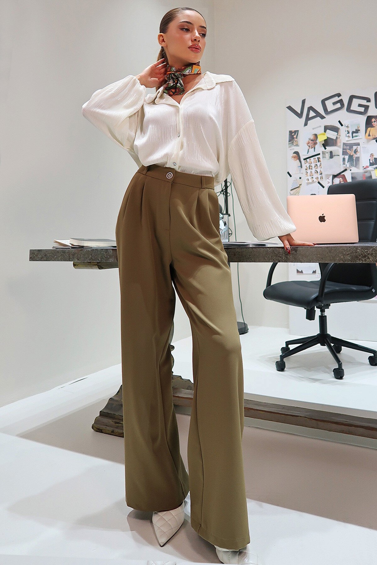 Haki Wide Leg Pantolon