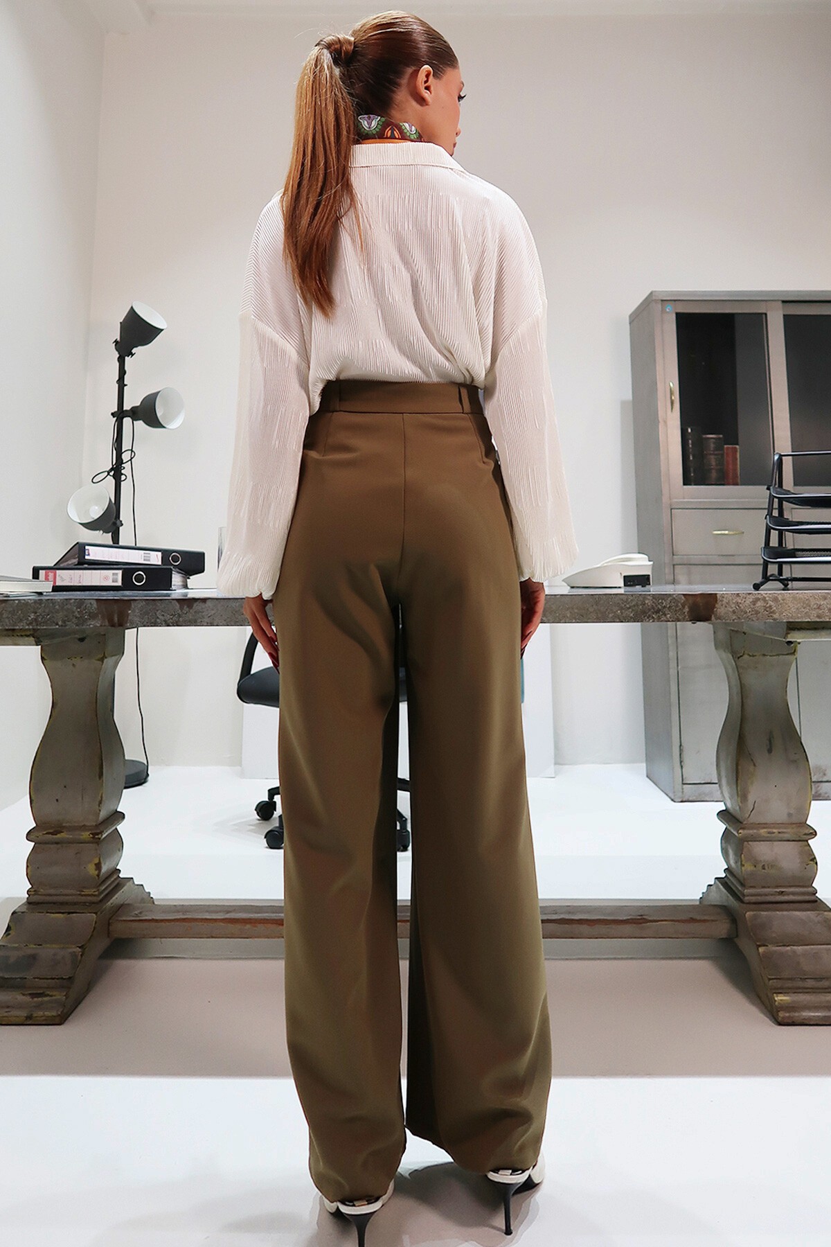 Haki Wide Leg Pantolon