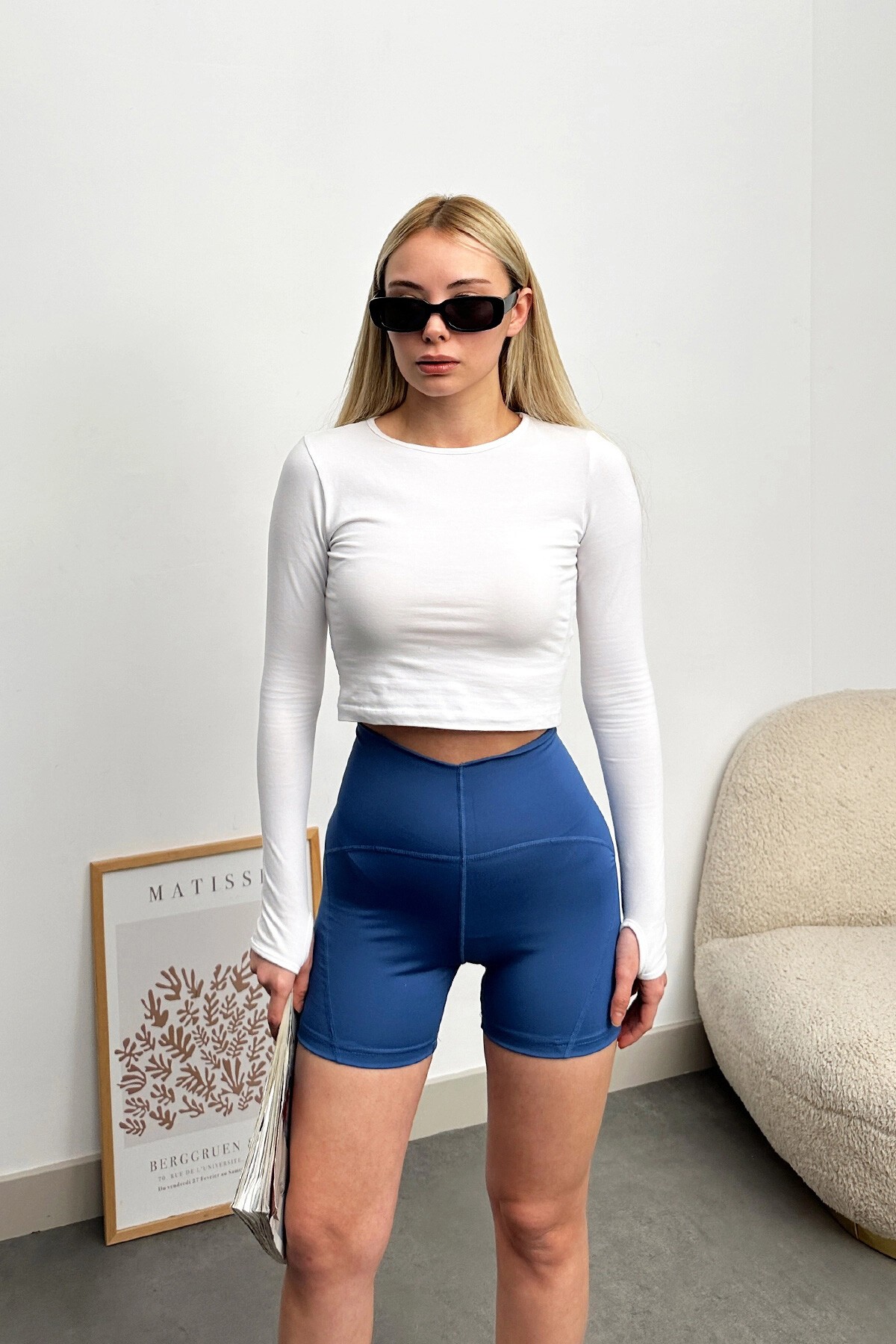 İndigo Yüksek Bel Toparlayıcı Etkili Şort Tayt