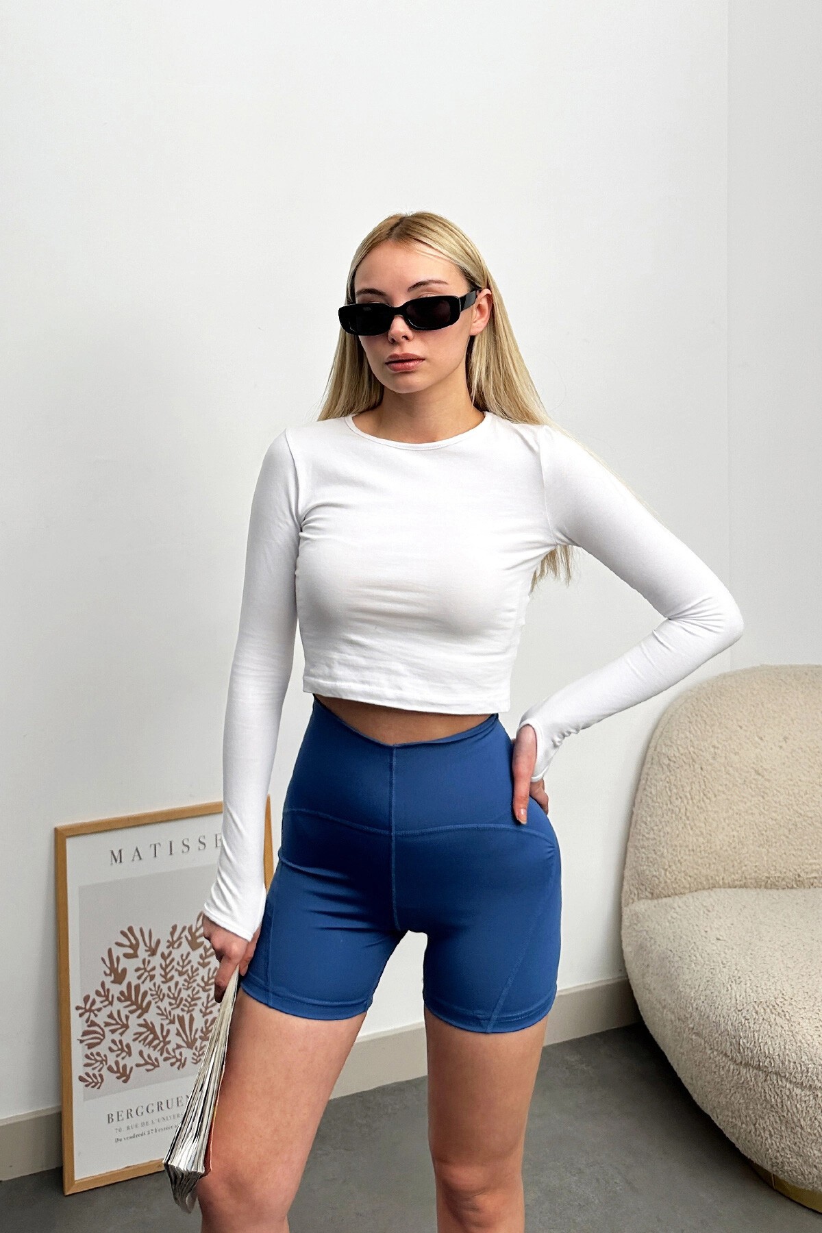 İndigo Yüksek Bel Toparlayıcı Etkili Şort Tayt