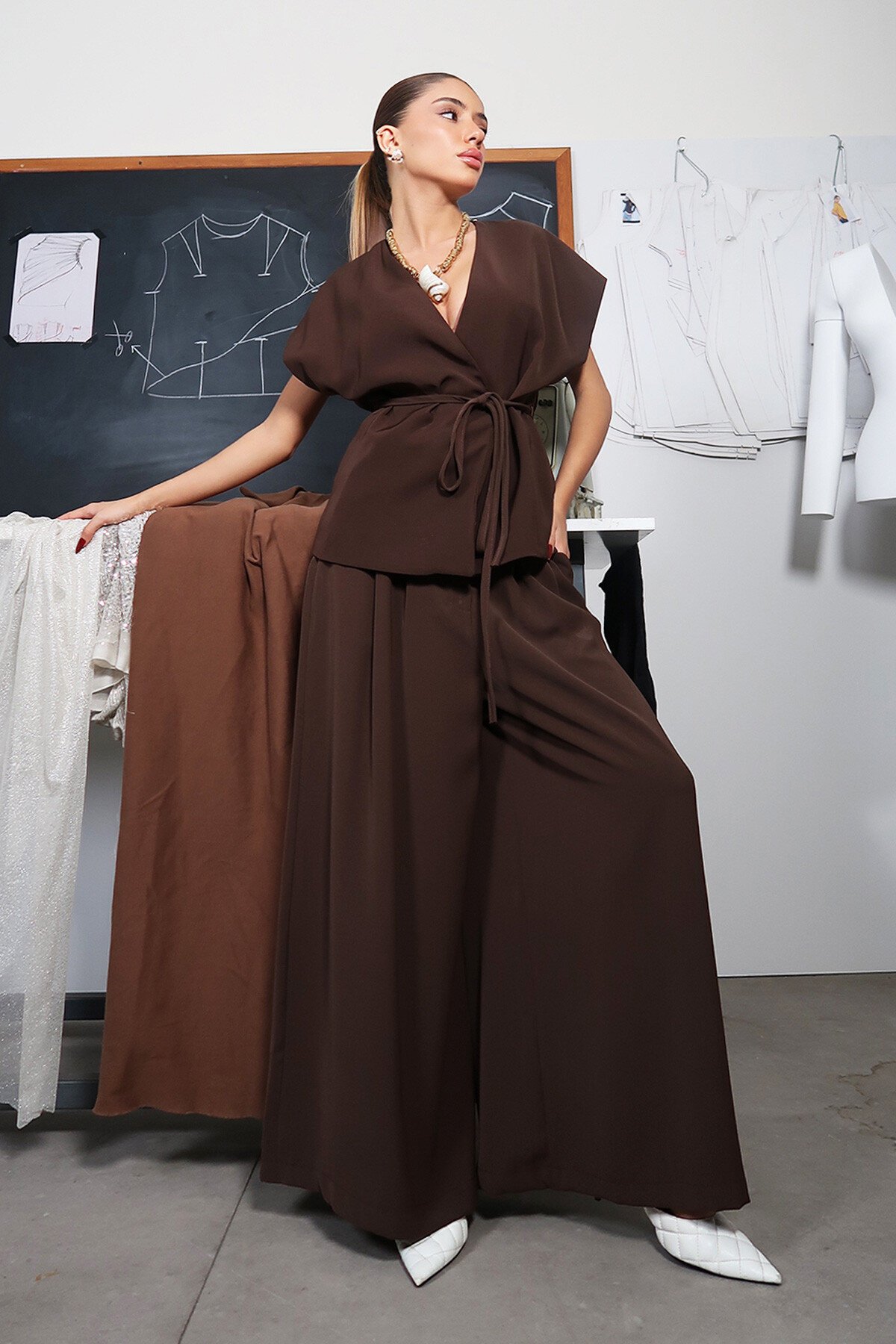 Kahverengi Premium Yelek Ve Pantolon Takım