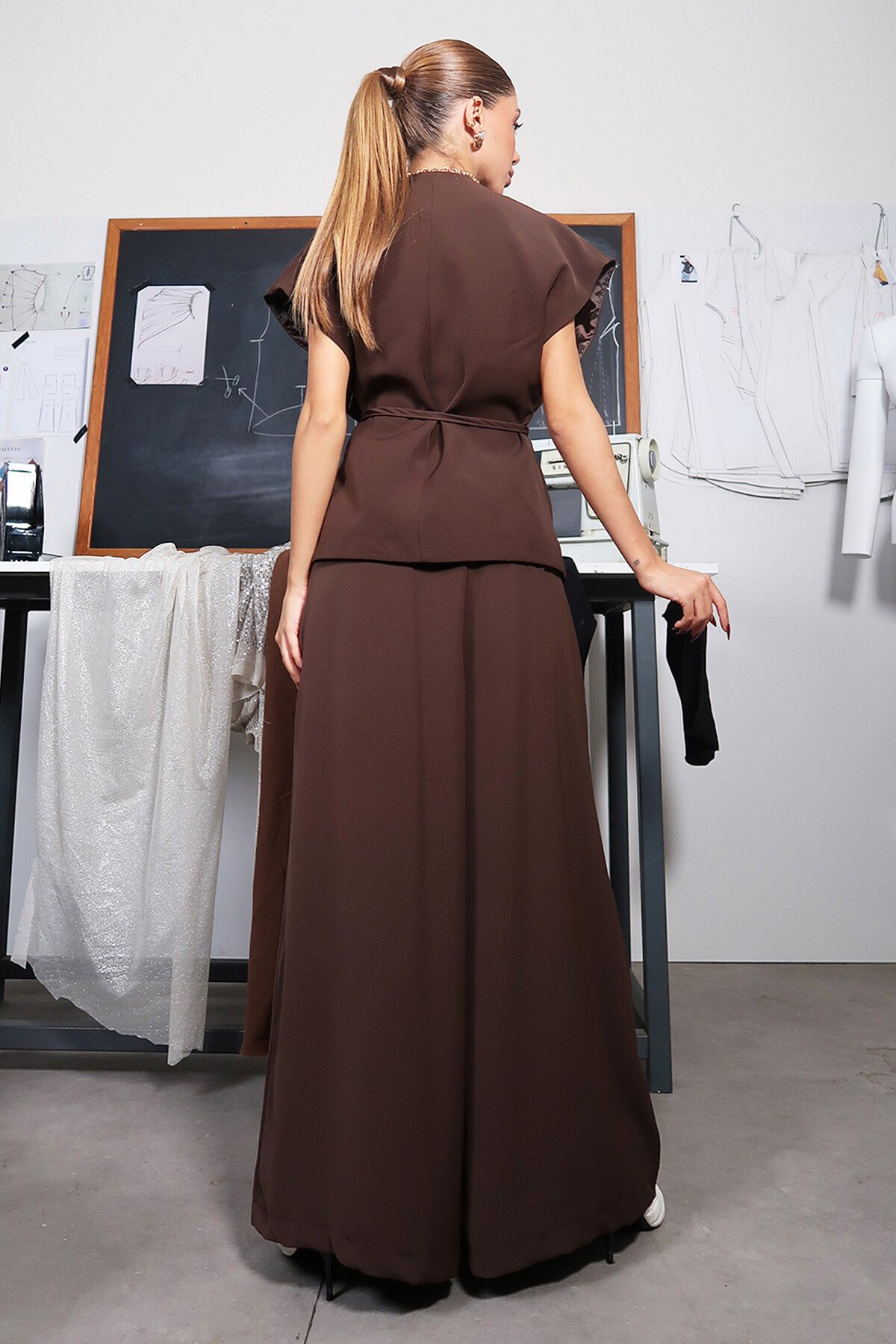 Kahverengi Premium Yelek Ve Pantolon Takım