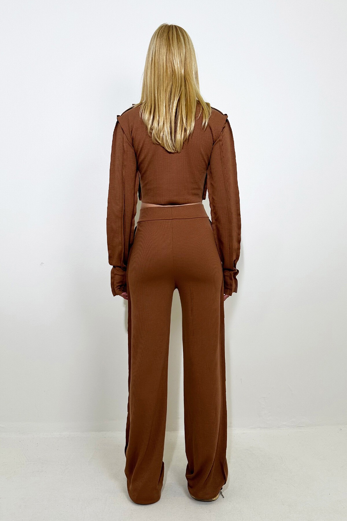 Karamel Ters Dikiş Detaylı Likralı Alt Üst Takım