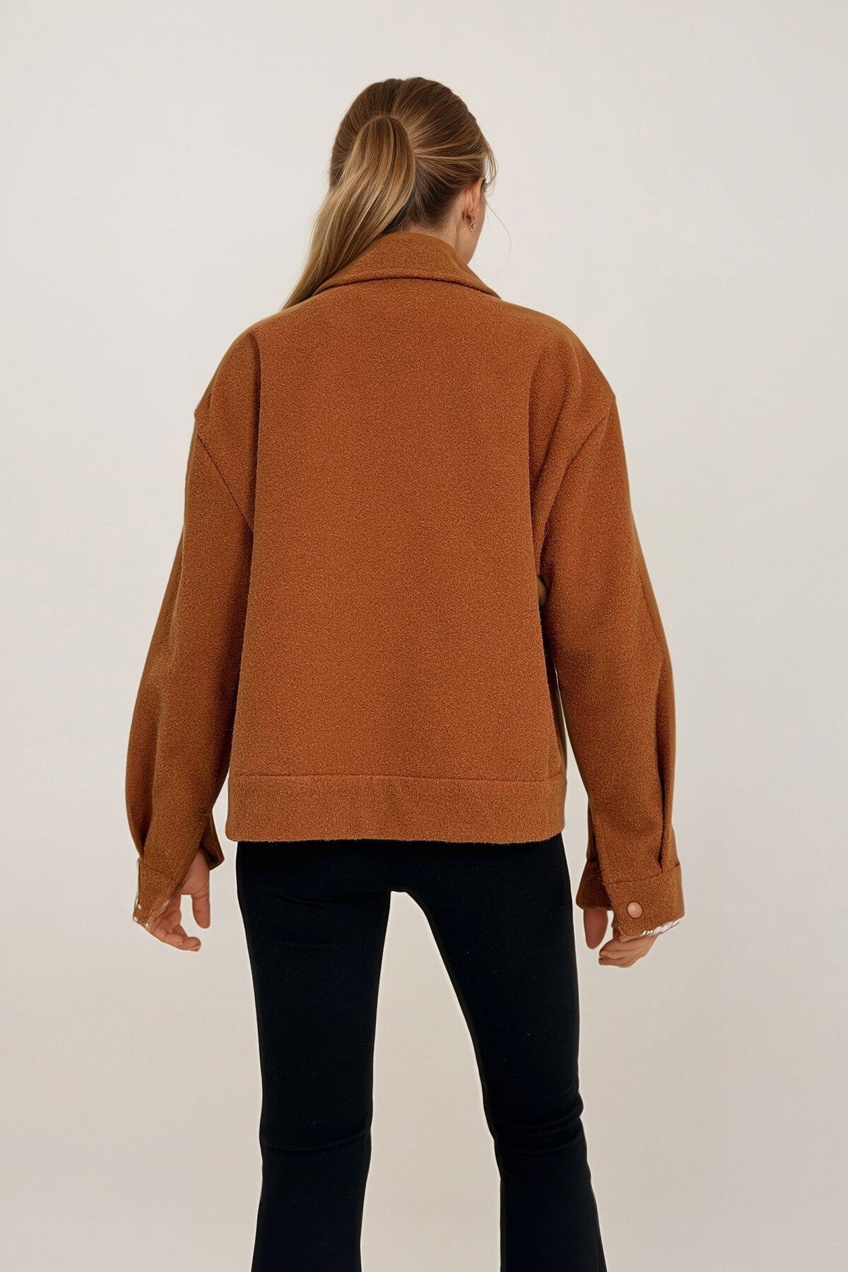 Kiremit Çift Cepli Çıt Çıt Kapamalı Kaşmir Mont