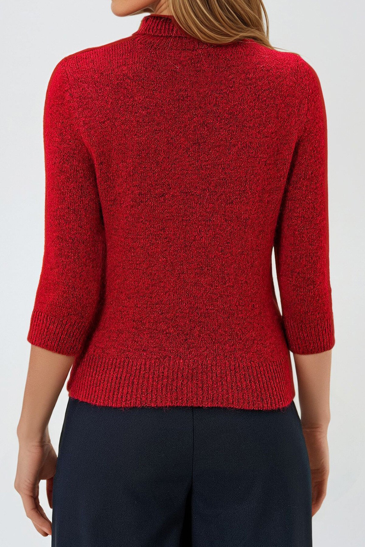 Kırmızı Balıkçı Yaka Tüylü Kazak