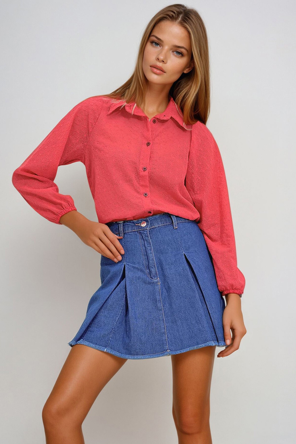 Kırmızı Prenses Kol Dokuma Gömlek