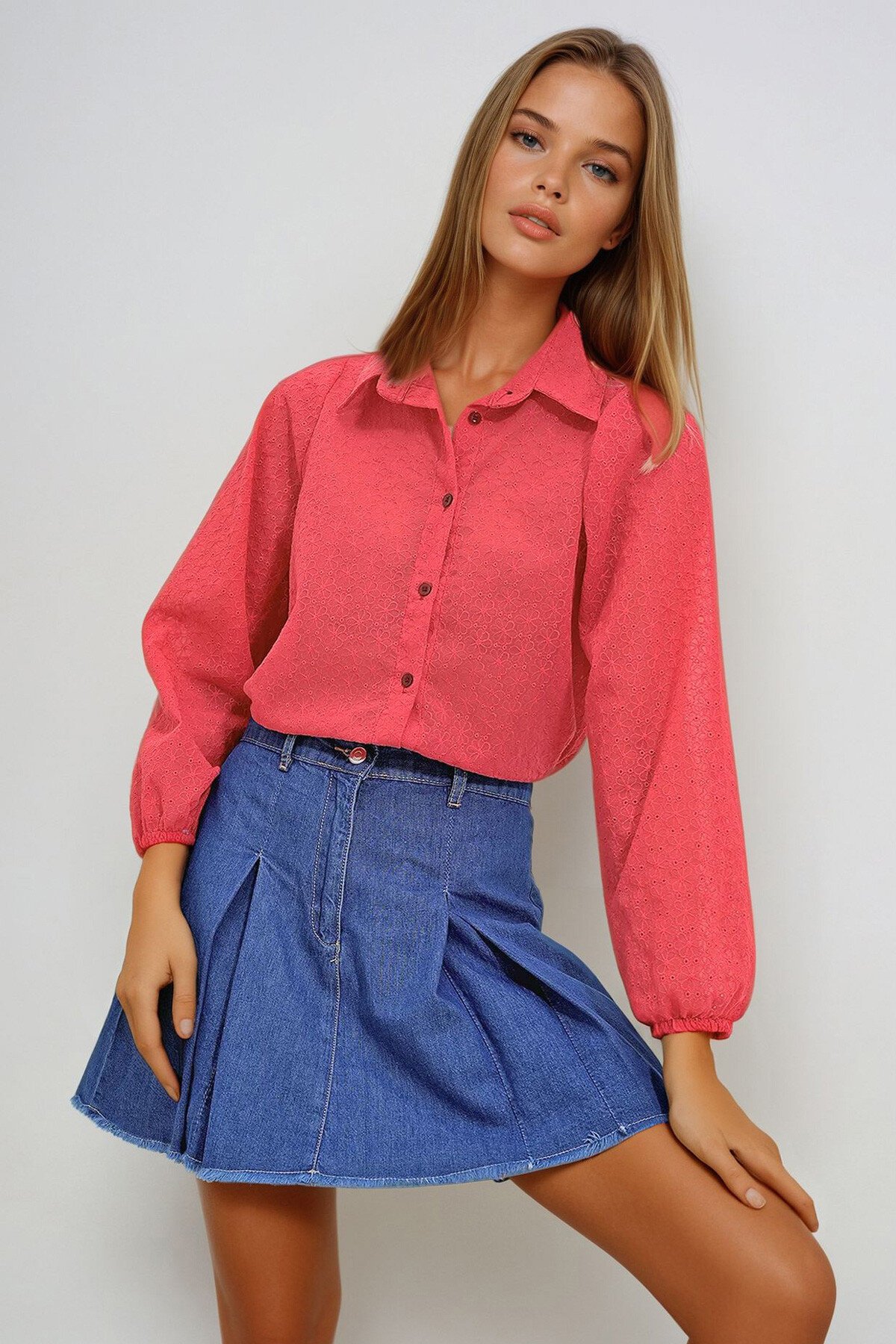 Kırmızı Prenses Kol Dokuma Gömlek