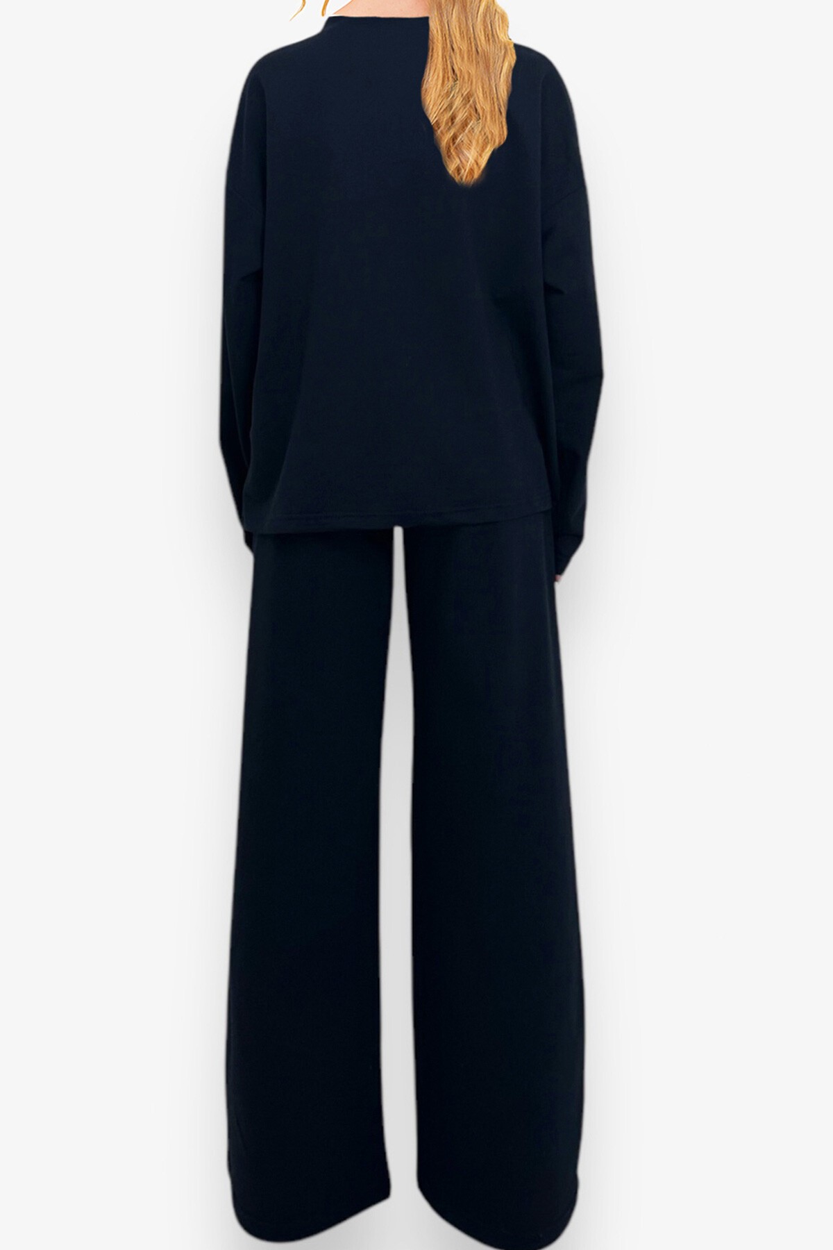 Lacivert Bisiklet Yaka Kuş Gözü Detaylı İki İplik Sweat Ve Çift Cepli Pantolon Takım