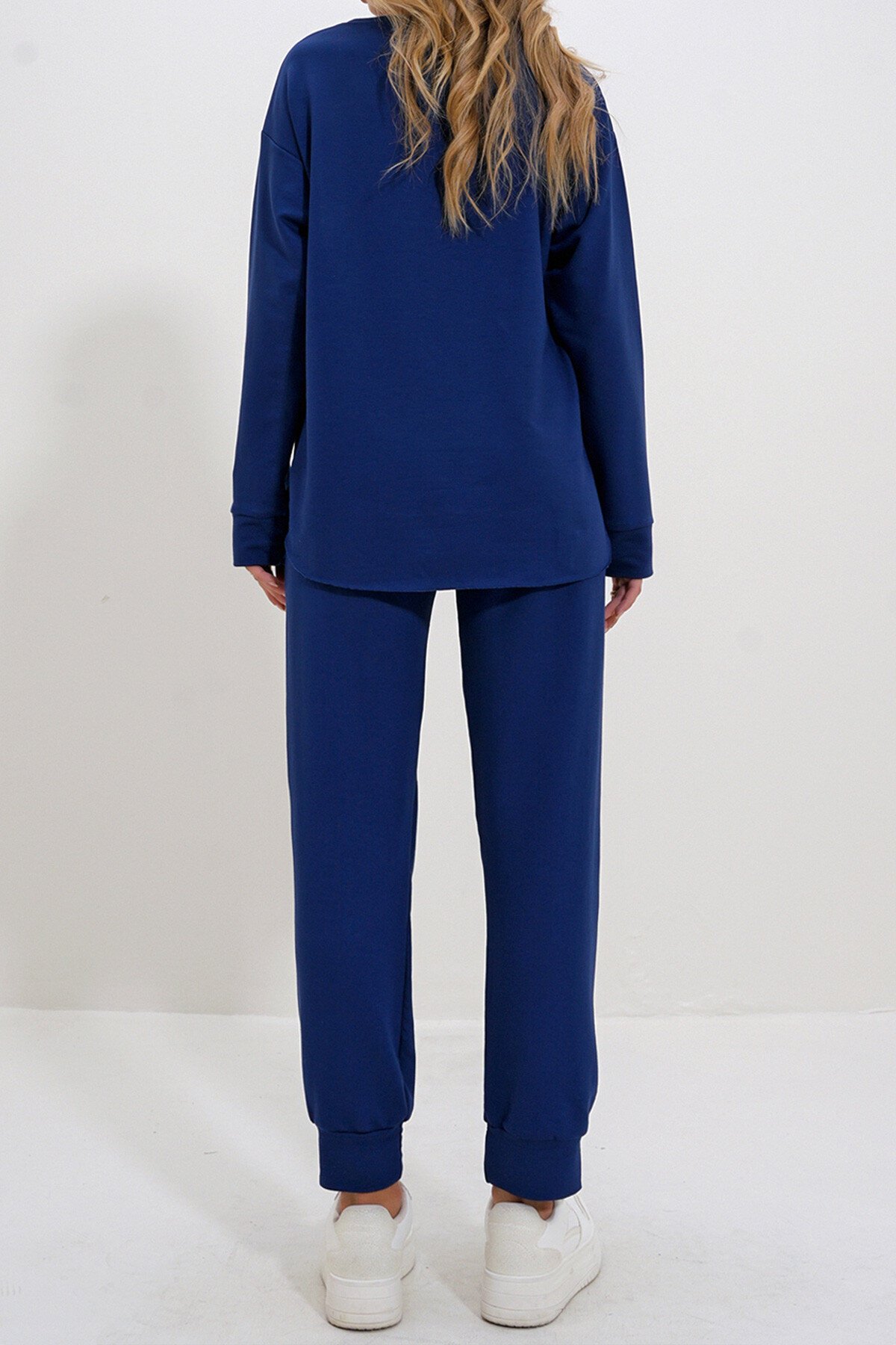 Lacivert Bisiklet Yaka Yanları Yırtmaçlı Yumuşak Dokulu Modal Eşofman Takım