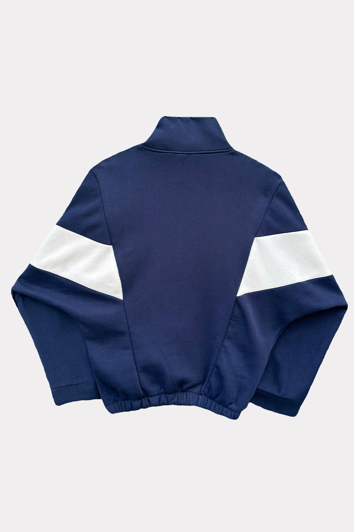 Lacivert Dik Yaka İçi Şardonlu Fermuarlı Asimetrik Baskı Detaylı Sweatshirt