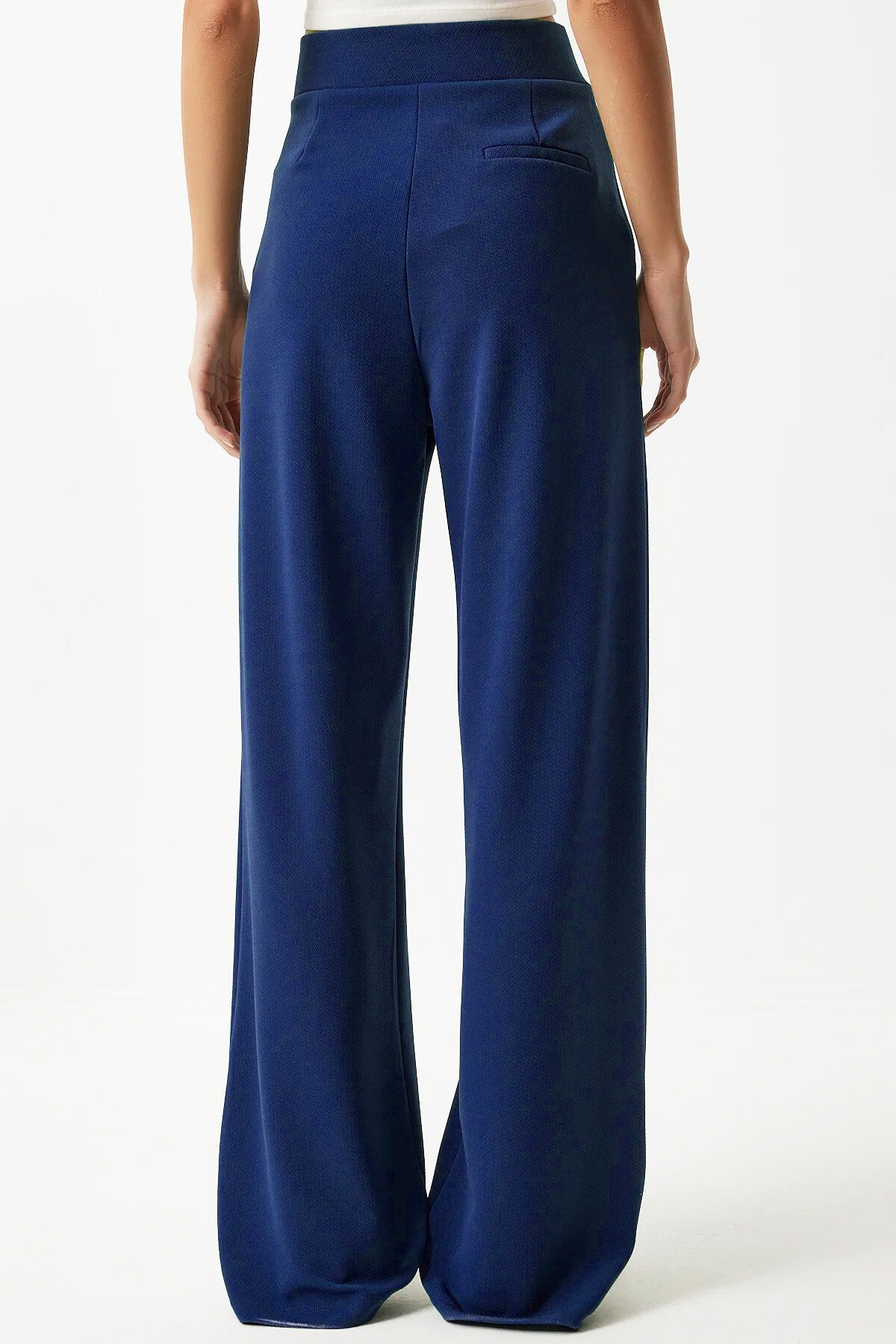Lacivert Likralı Cırt Kapamalı Çift Cepli Palazzo Pantalon