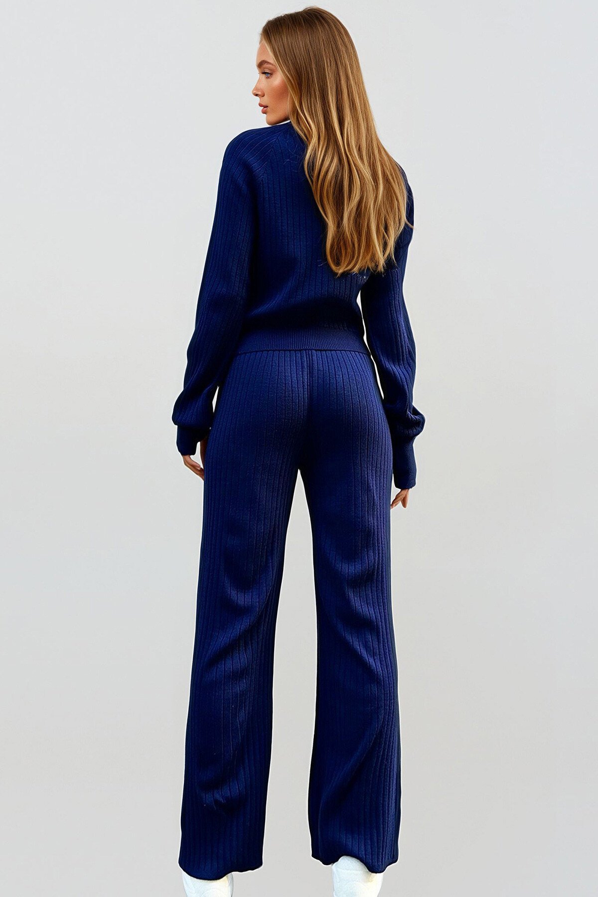 Lacivert Parmak Detaylı Triko Alt Üst Takım