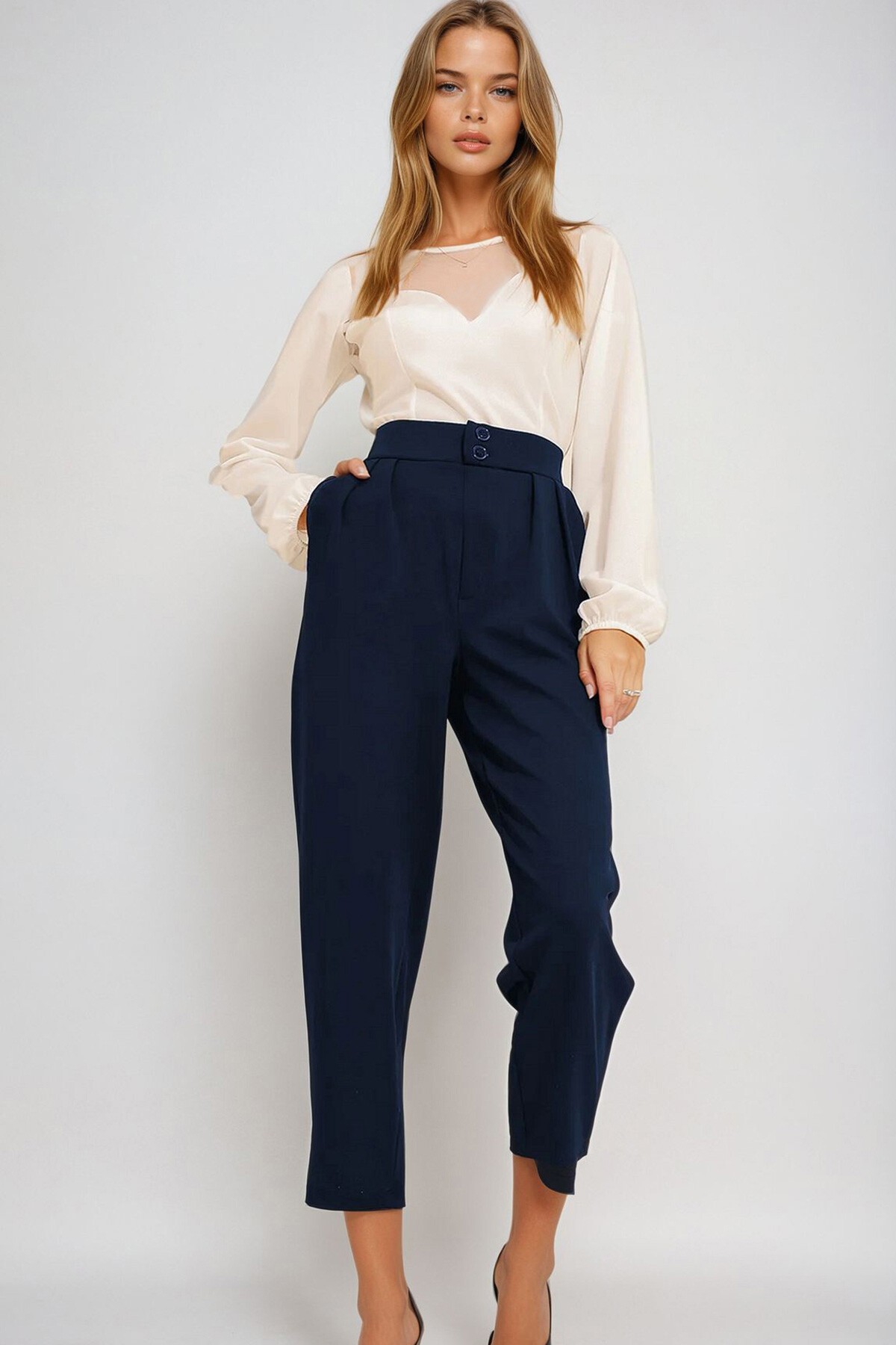 Lacivert Yüksek Bel Havuç Pantolon