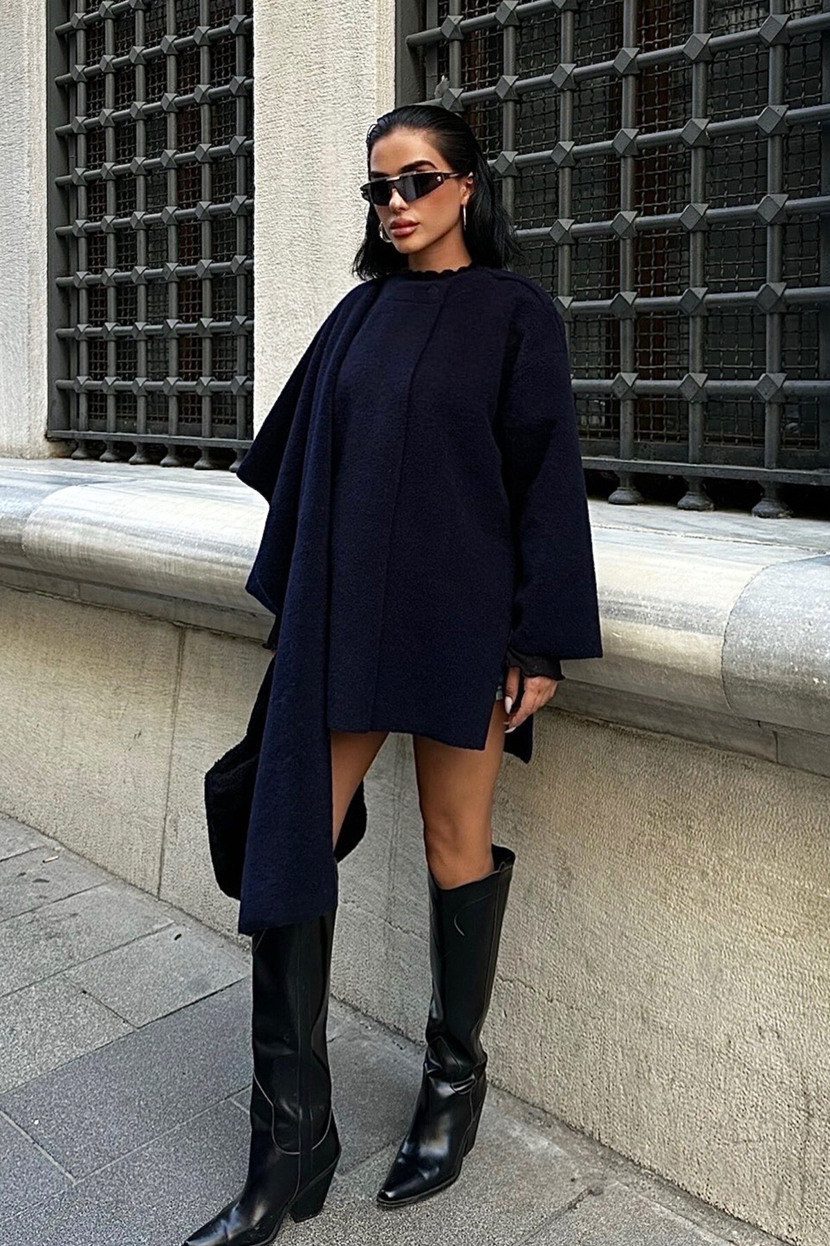 Lacivert Yün Karışımlı Ceket