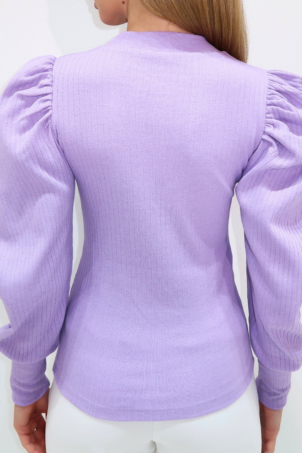 Lila Bisiklet Yaka Damla Dekolteli Prenses Kol Triko Bluz