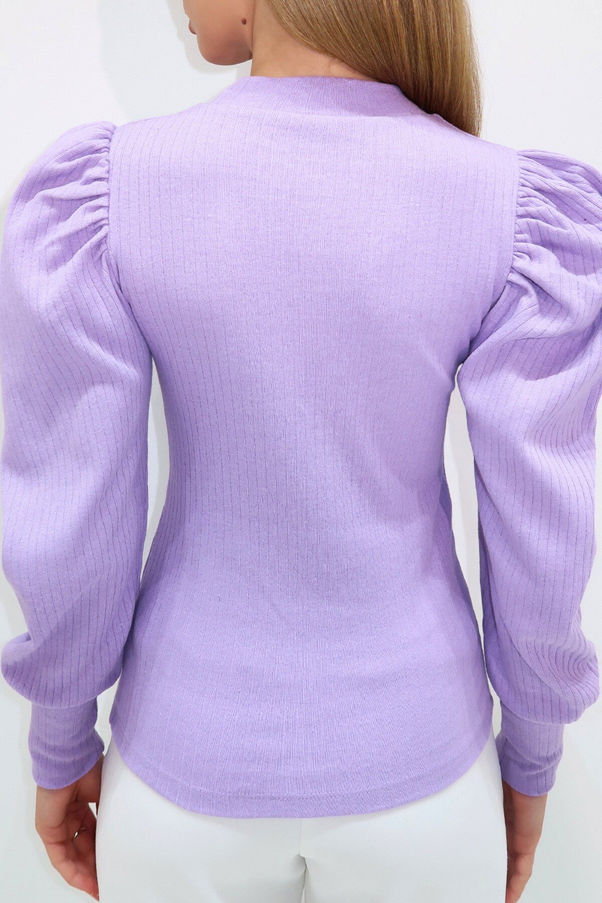 Lila Bisiklet Yaka Damla Dekolteli Prenses Kol Triko Bluz