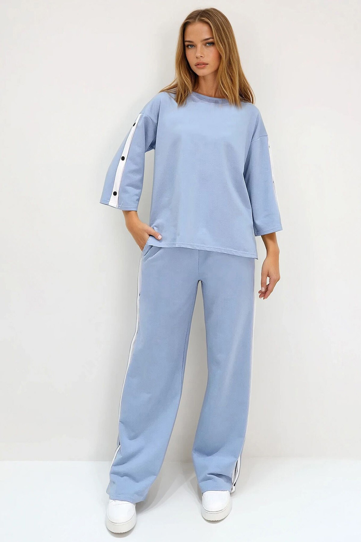 Mavi Bisiklet Yaka Çıtçıt Kapamalı İli İplik Eşofman Takım