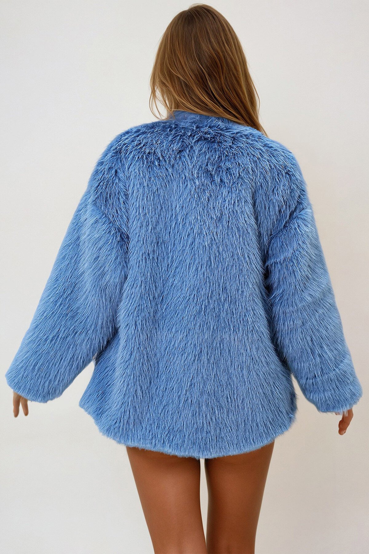 Mavi Bisiklet Yaka İçi Astarlı Kürk Ceket